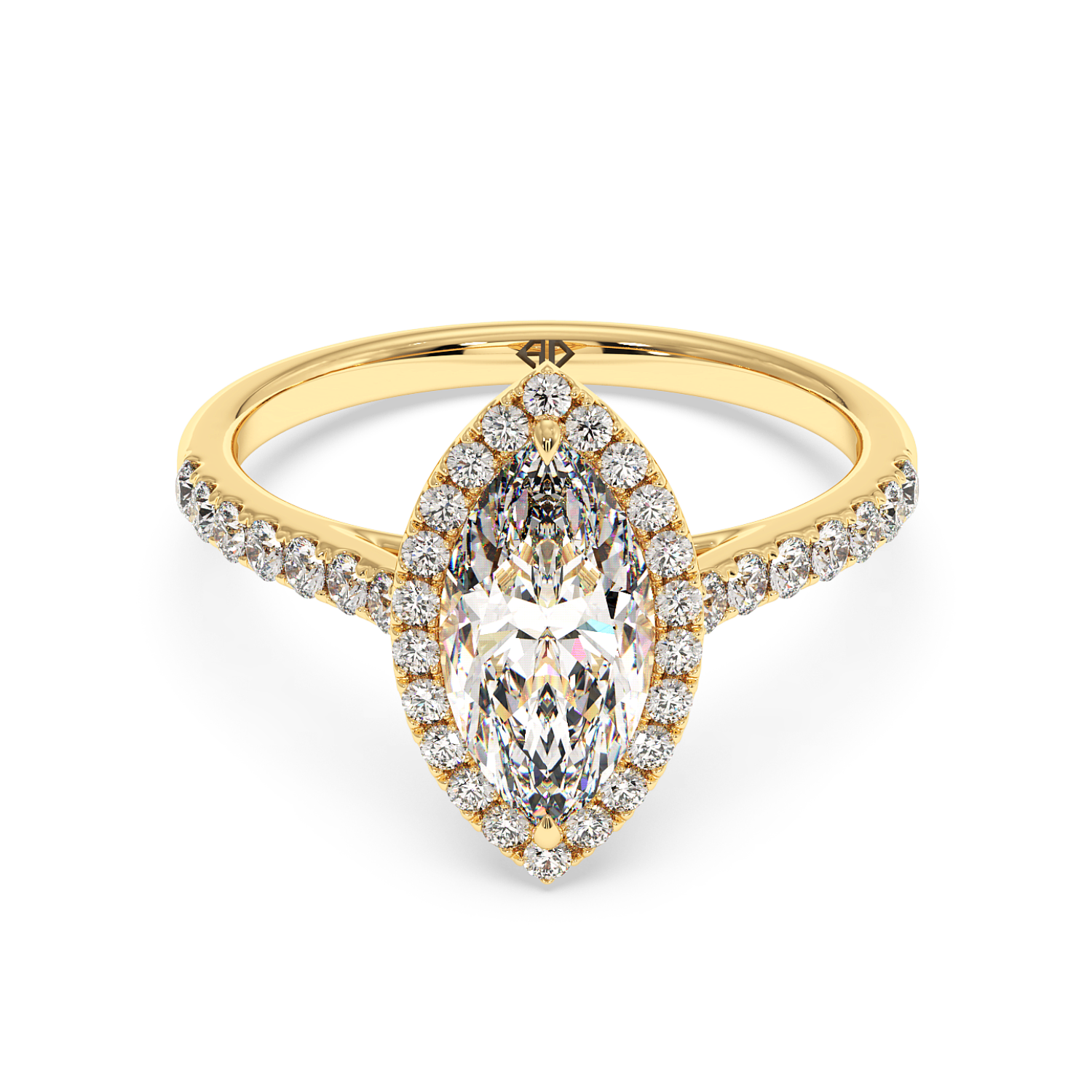 18K Yellow Gold Marilyn Diamond Shoulder Hidden Halo Engagement Ring