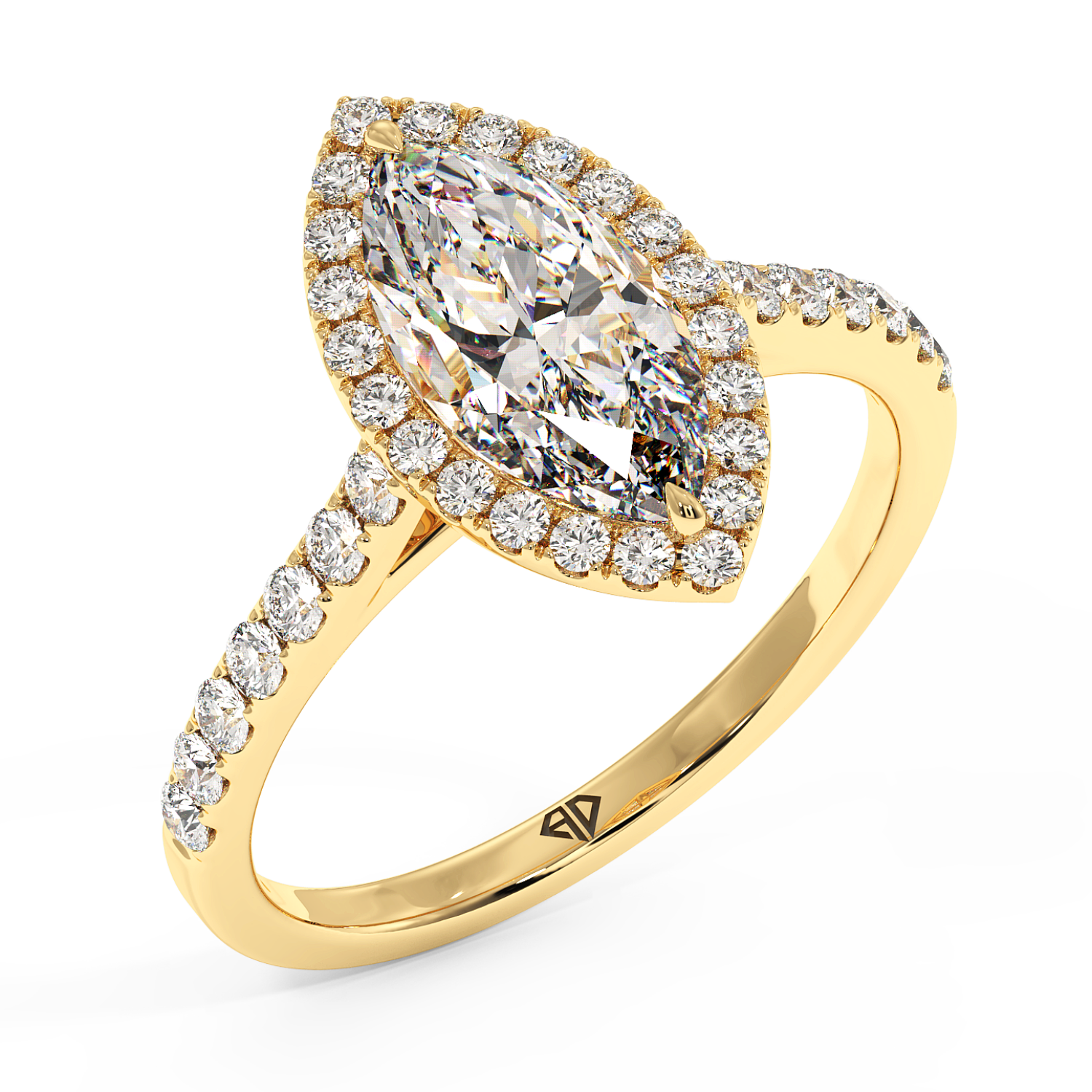 18K Yellow Gold Marilyn Diamond Shoulder Hidden Halo Engagement Ring