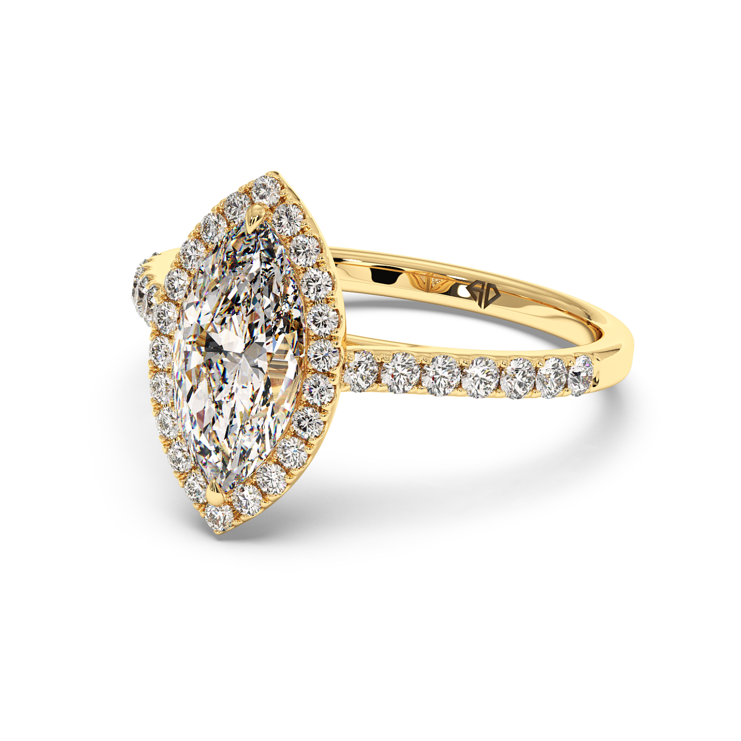 18K Yellow Gold Marilyn Diamond Shoulder Hidden Halo Engagement Ring