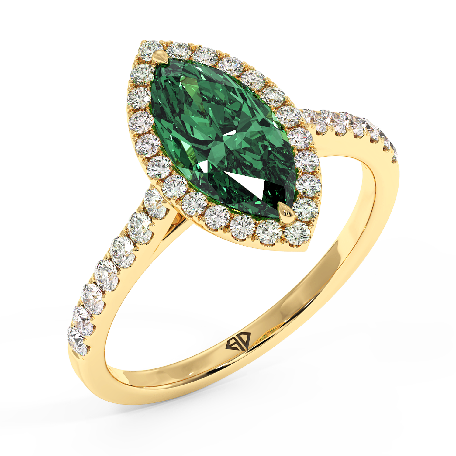 18K Yellow Gold Marilyn Diamond Shoulder Hidden Halo Engagement Ring