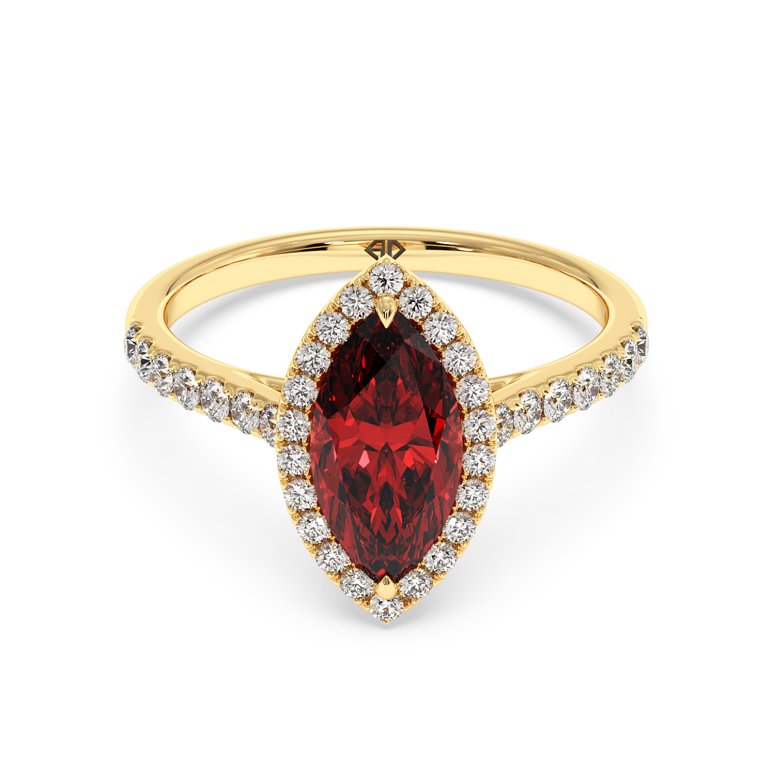 18K Yellow Gold Marilyn Diamond Shoulder Hidden Halo Engagement Ring