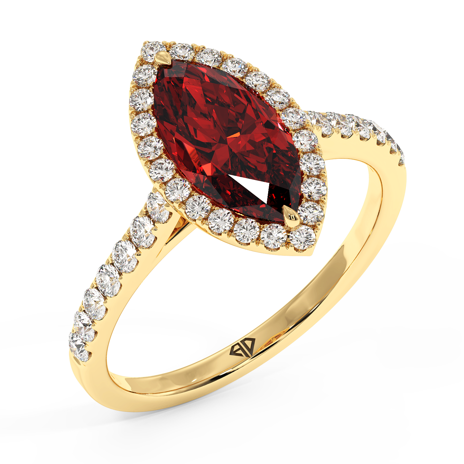 18K Yellow Gold Marilyn Diamond Shoulder Hidden Halo Engagement Ring