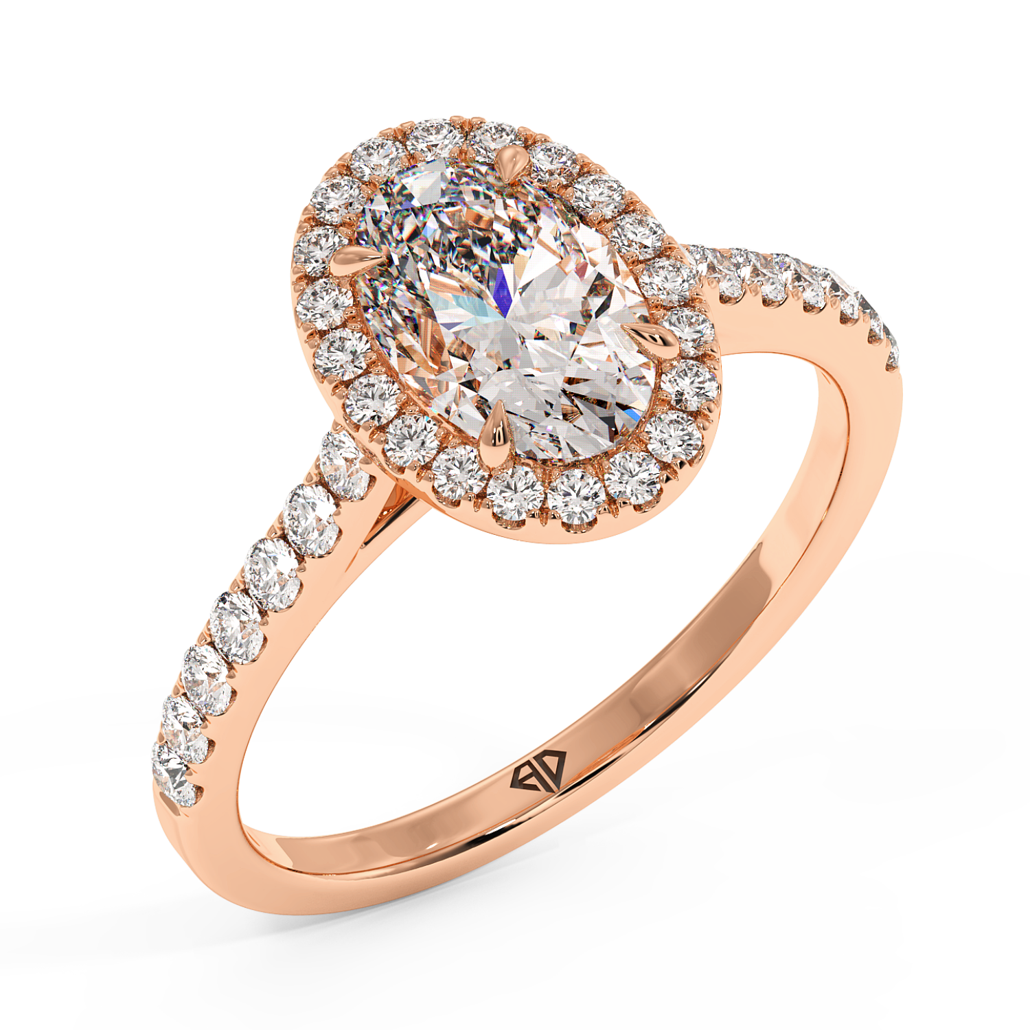 18K Rose Gold Marilyn Diamond Shoulder Hidden Halo Engagement Ring