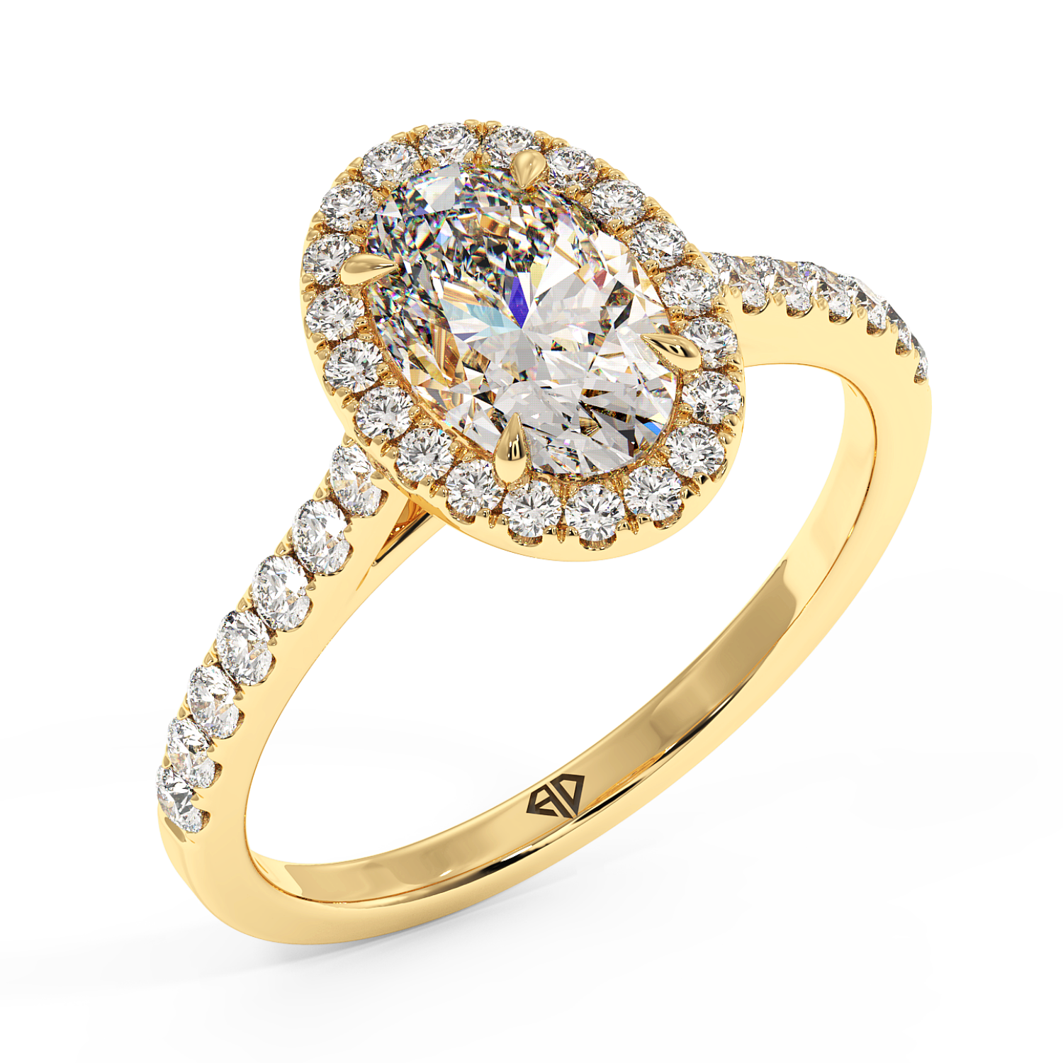 18K Yellow Gold Marilyn Diamond Shoulder Hidden Halo Engagement Ring