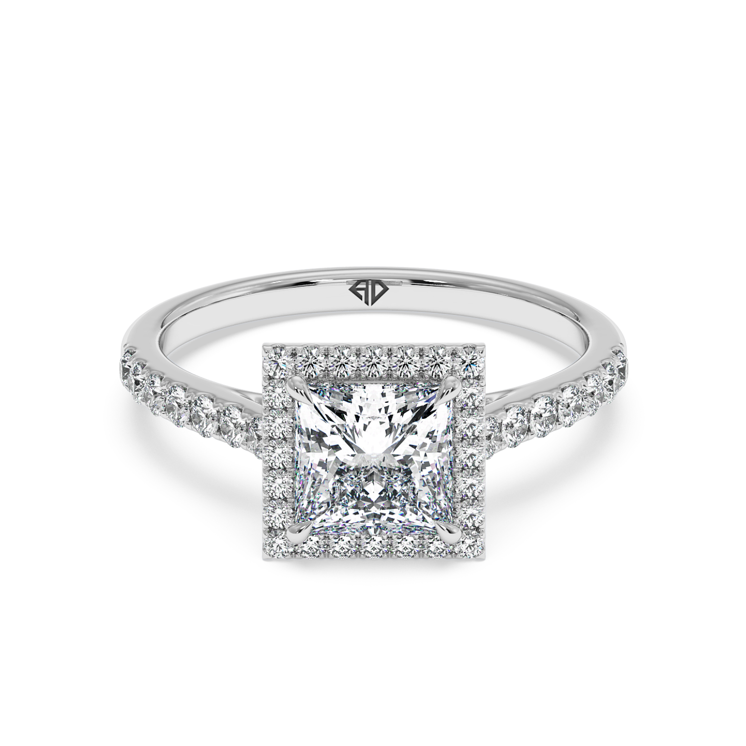 Platinum Marilyn Diamond Shoulder Hidden Halo Engagement Ring