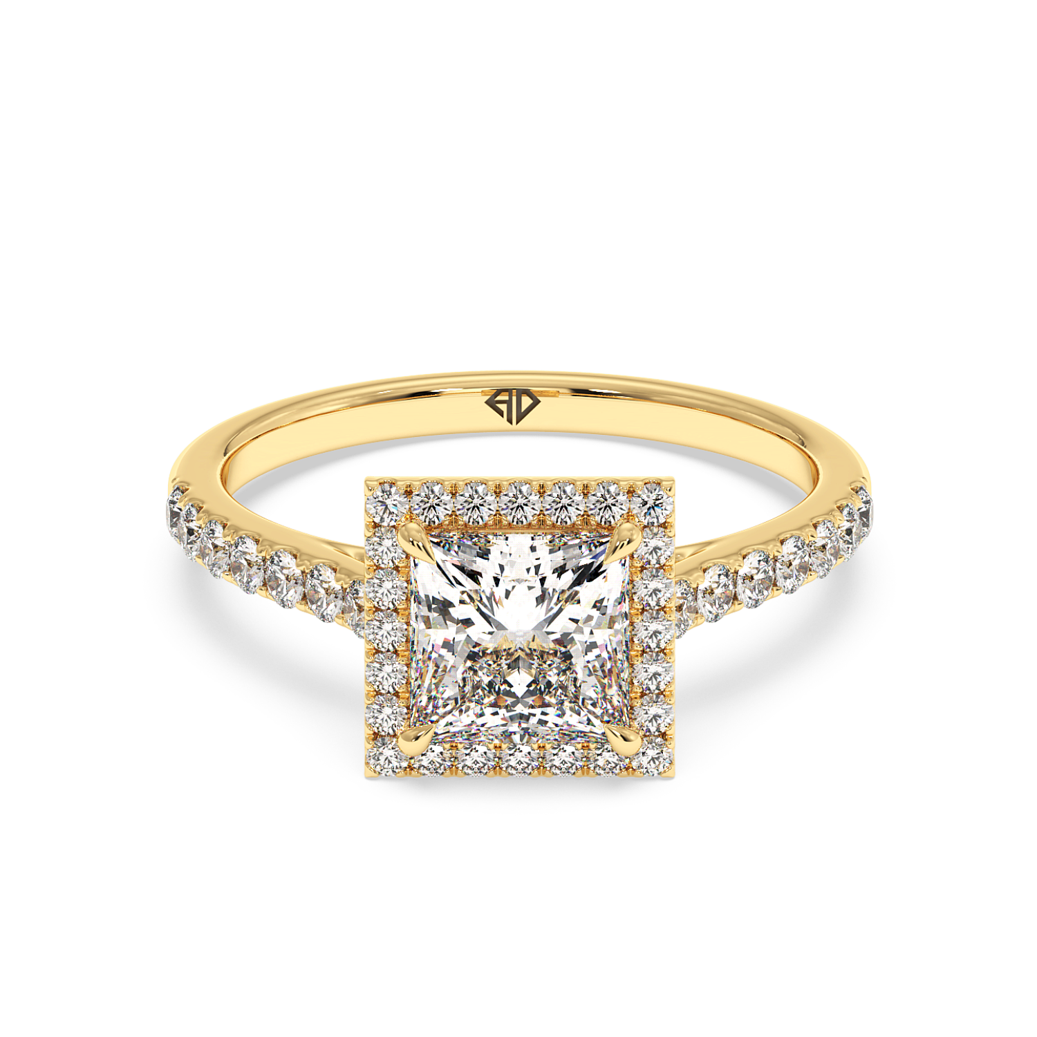 18K Yellow Gold Marilyn Diamond Shoulder Hidden Halo Engagement Ring