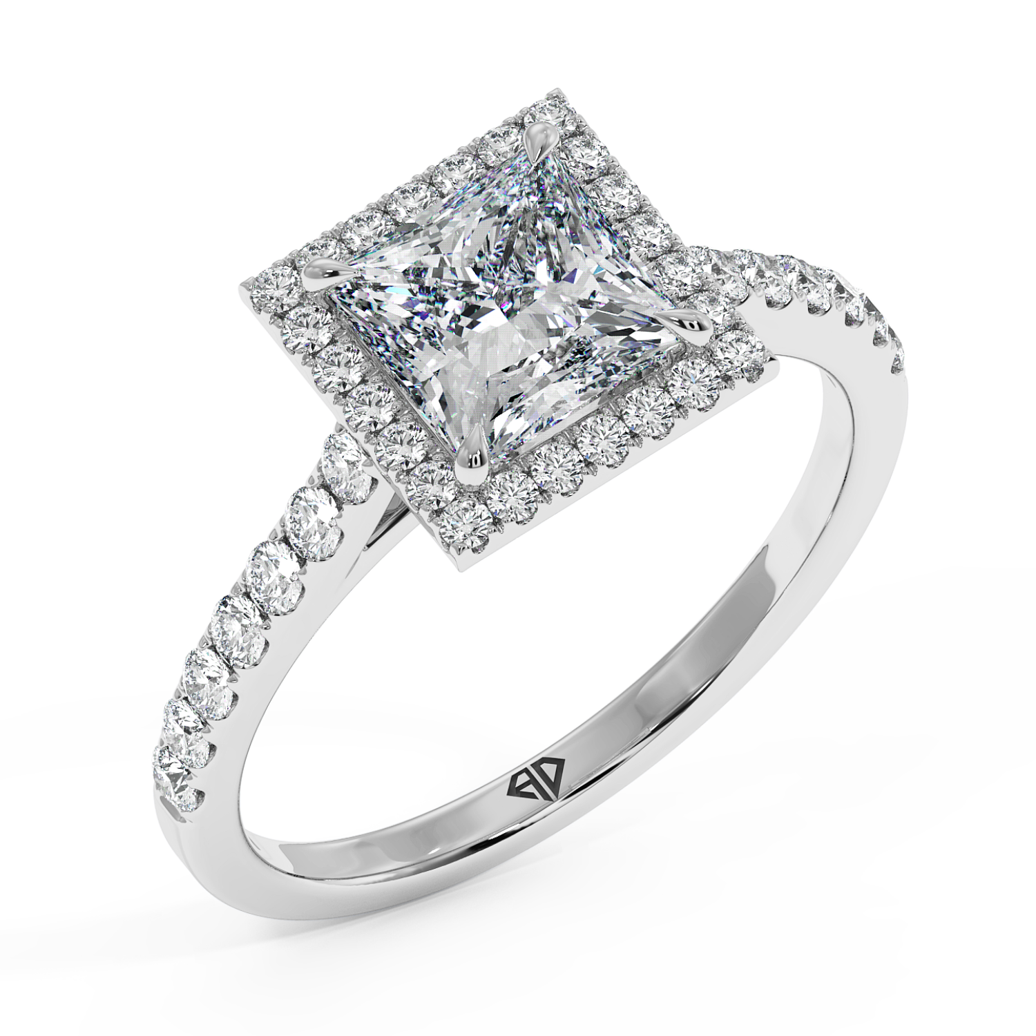 Platinum Marilyn Diamond Shoulder Hidden Halo Engagement Ring