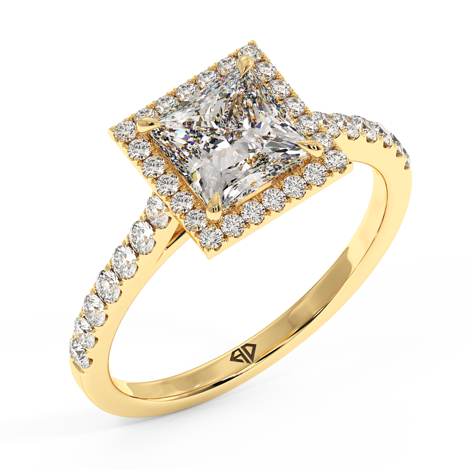 18K Yellow Gold Marilyn Diamond Shoulder Hidden Halo Engagement Ring