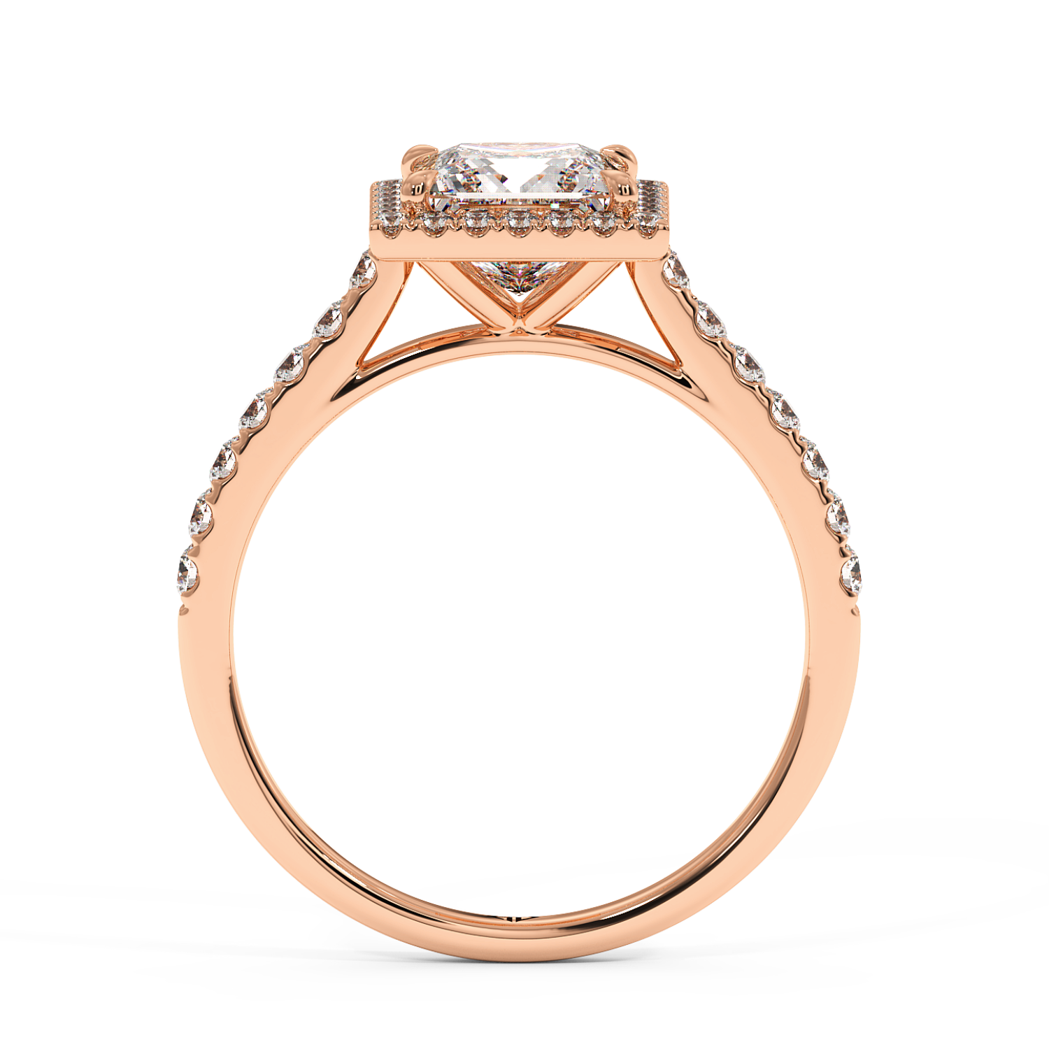 18K Rose Gold Marilyn Diamond Shoulder Hidden Halo Engagement Ring