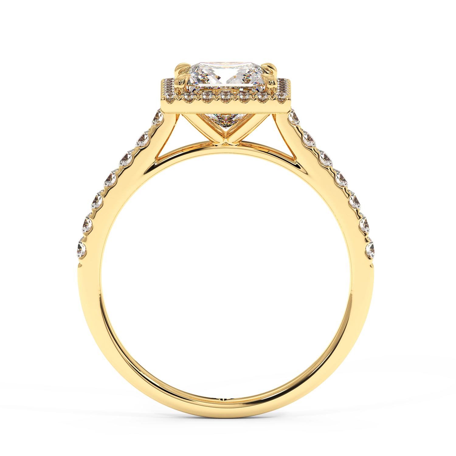 18K Yellow Gold Marilyn Diamond Shoulder Hidden Halo Engagement Ring
