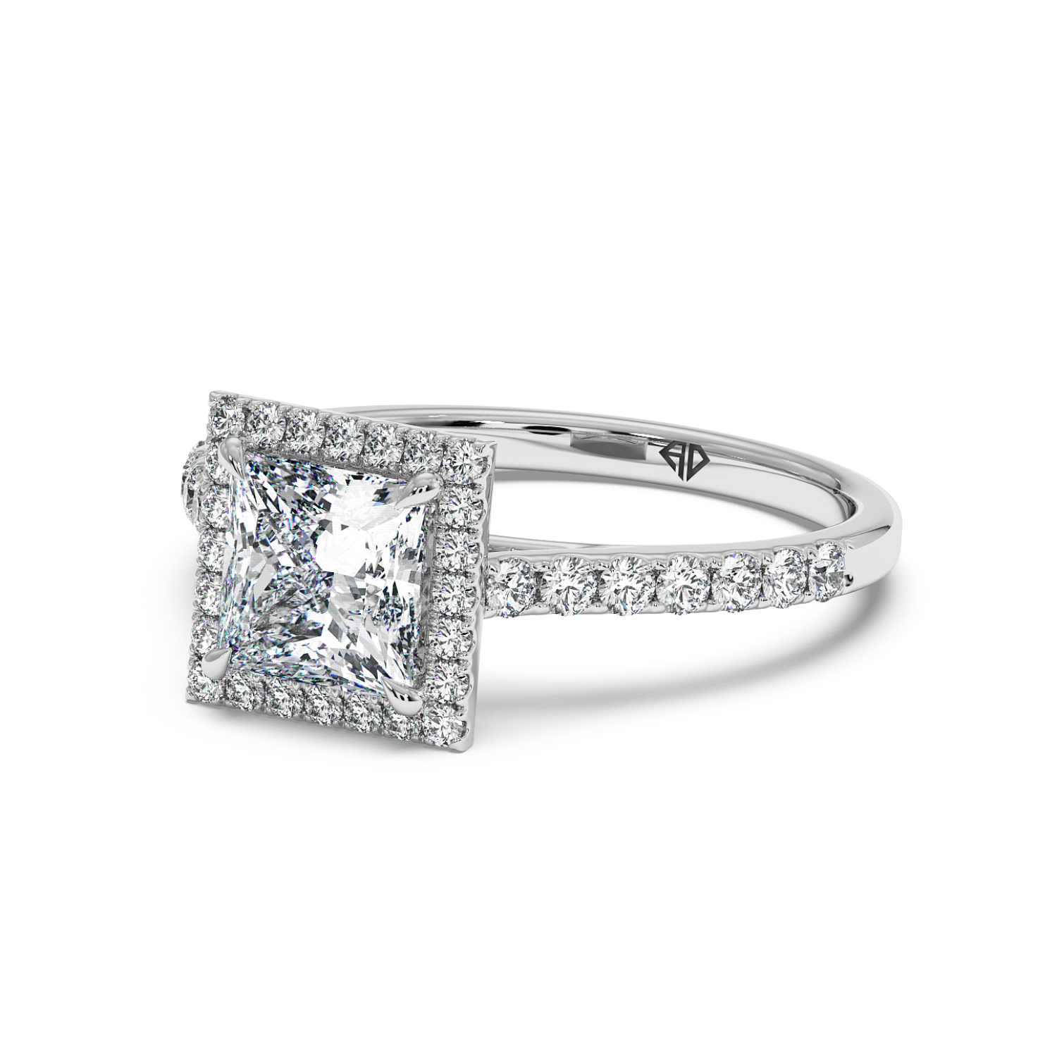 Platinum Marilyn Diamond Shoulder Hidden Halo Engagement Ring