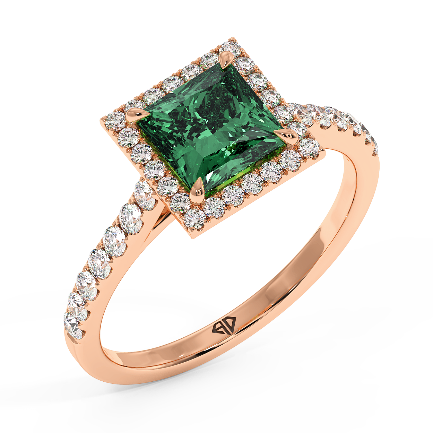 18K Rose Gold Marilyn Diamond Shoulder Hidden Halo Engagement Ring