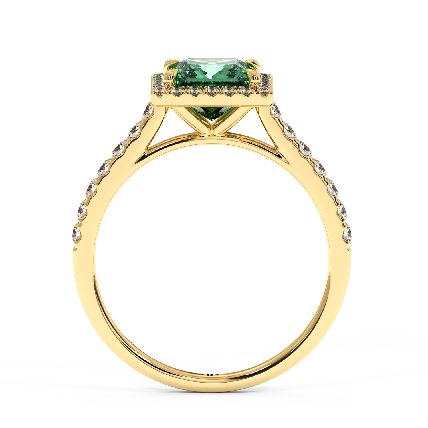 18K Yellow Gold Marilyn Diamond Shoulder Hidden Halo Engagement Ring