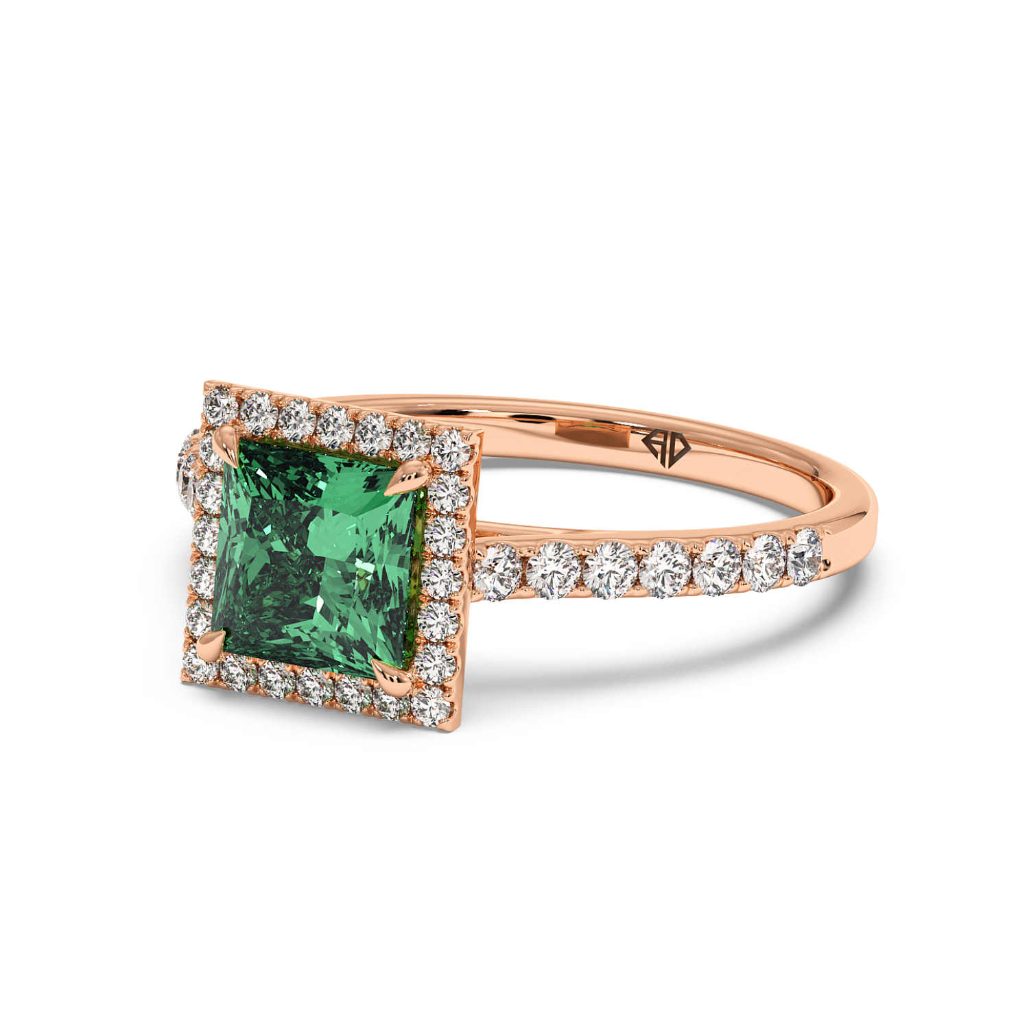 18K Rose Gold Marilyn Diamond Shoulder Hidden Halo Engagement Ring