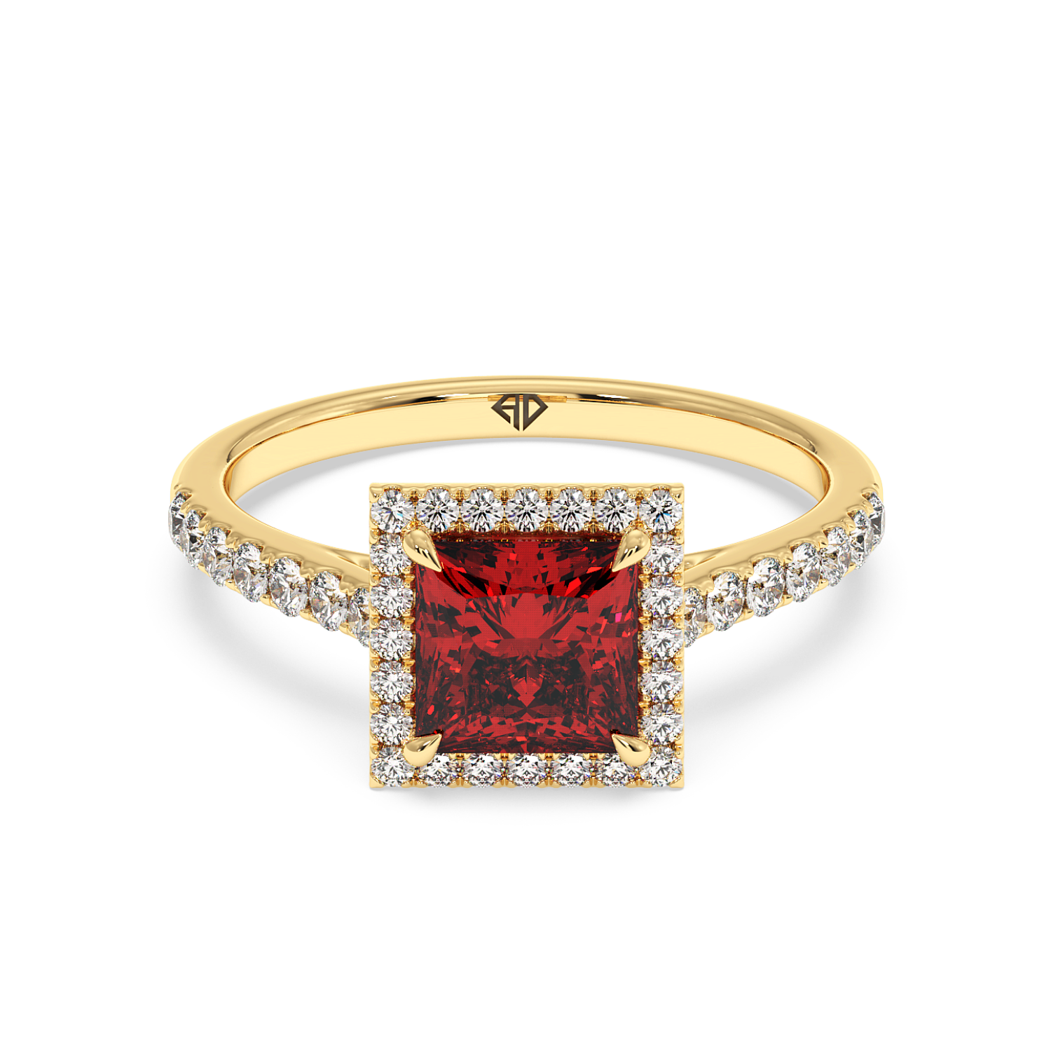 18K Yellow Gold Marilyn Diamond Shoulder Hidden Halo Engagement Ring