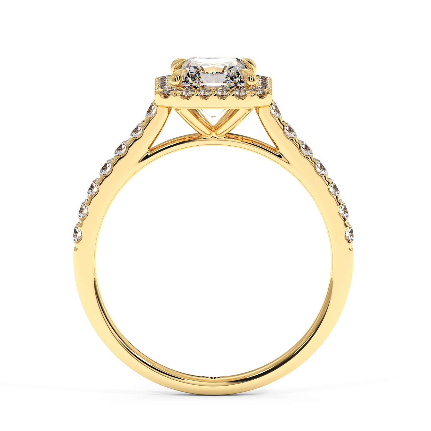 18K Yellow Gold Marilyn Diamond Shoulder Hidden Halo Engagement Ring