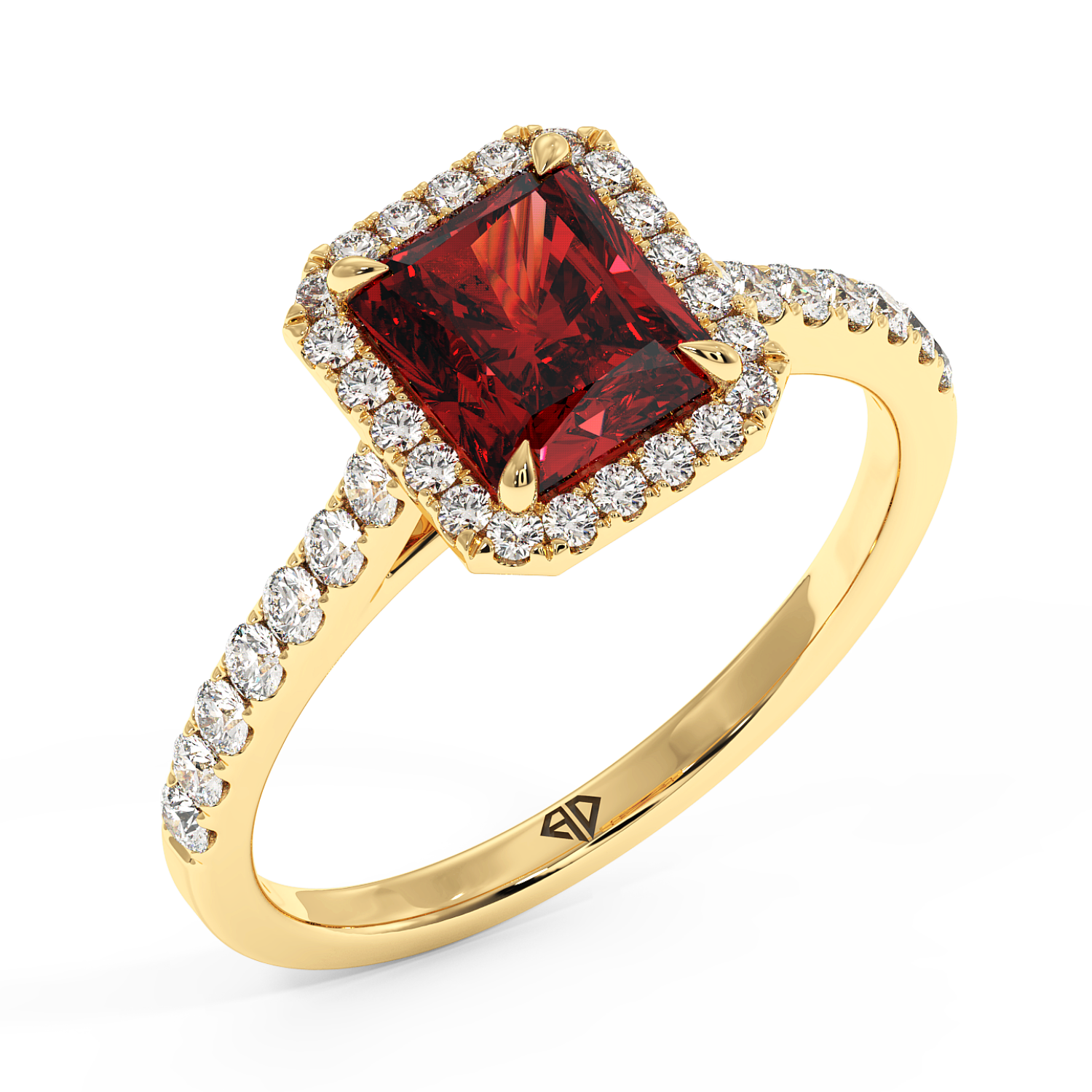 18K Yellow Gold Marilyn Diamond Shoulder Hidden Halo Engagement Ring