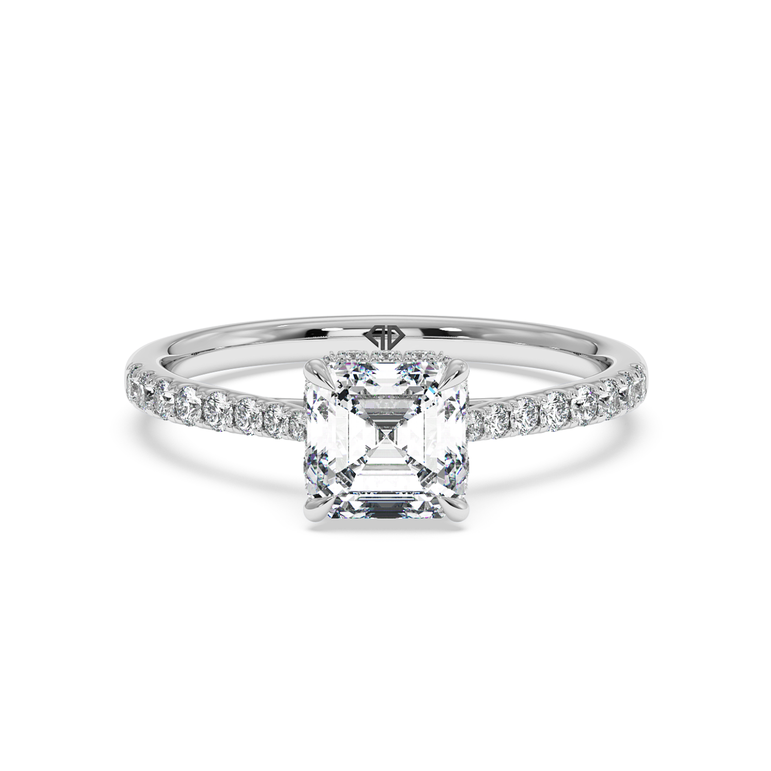 Platinum Hana Diamond Shoulder Hidden Halo Engagement Ring