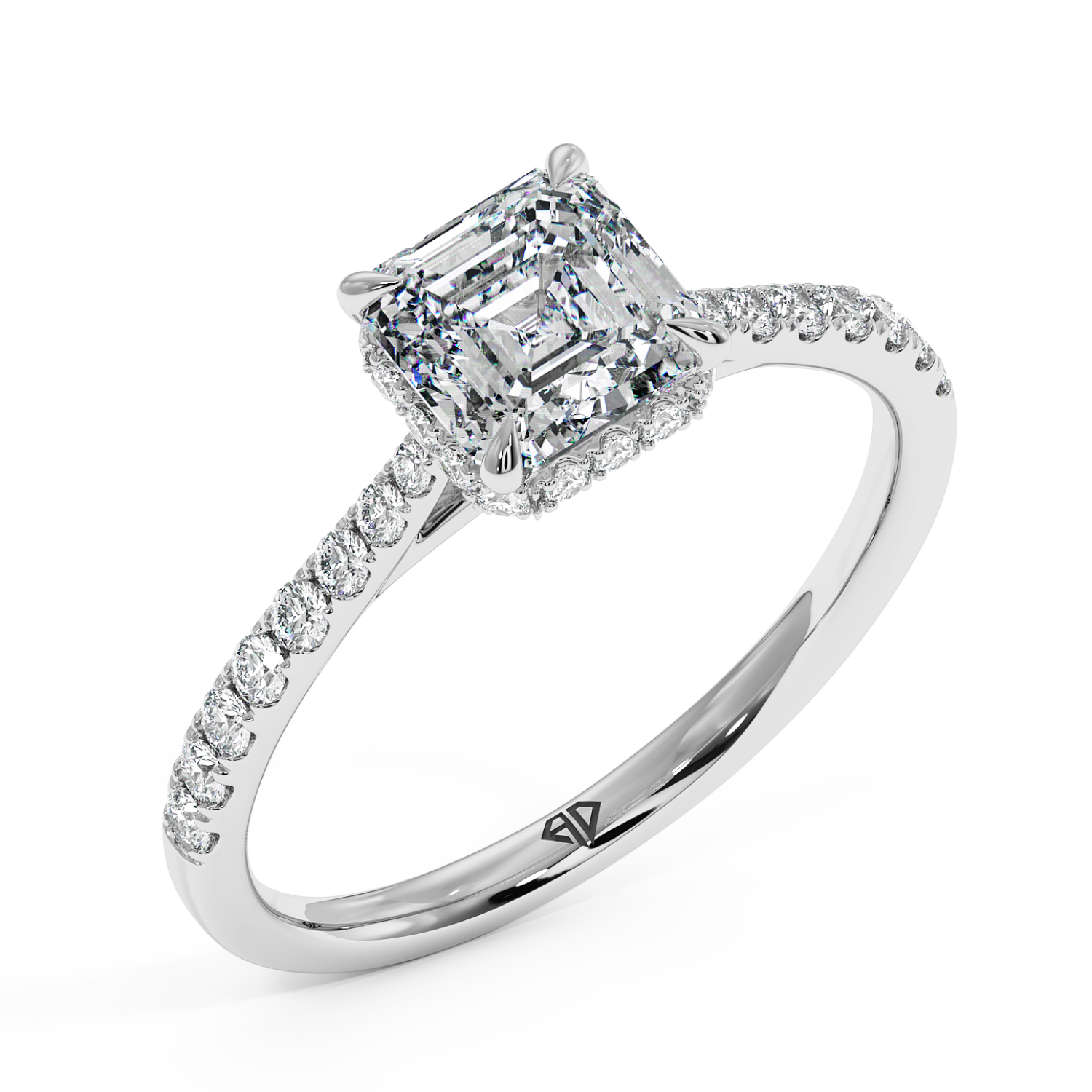 Platinum Hana Diamond Shoulder Hidden Halo Engagement Ring