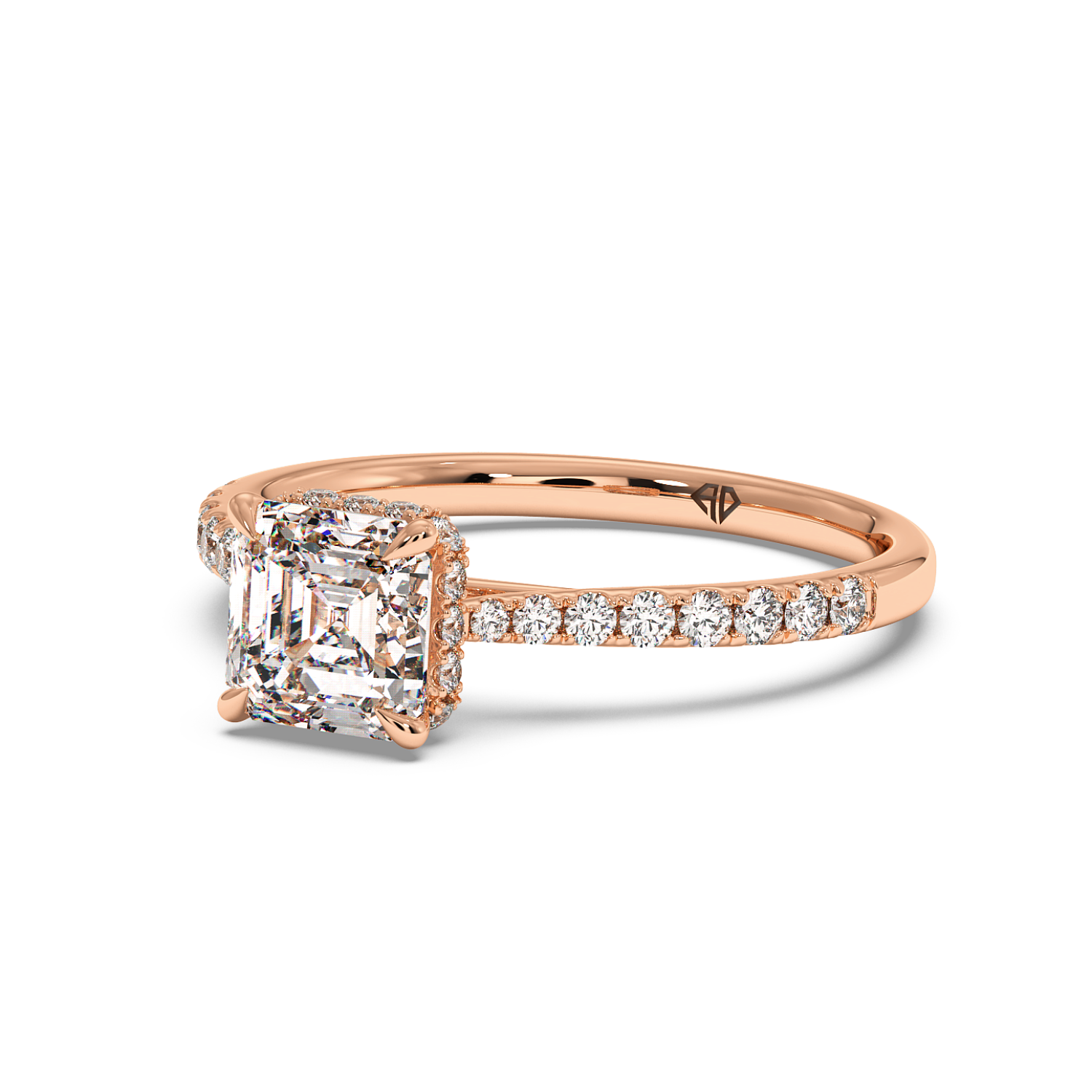 18K Rose Gold Hana Diamond Shoulder Hidden Halo Engagement Ring