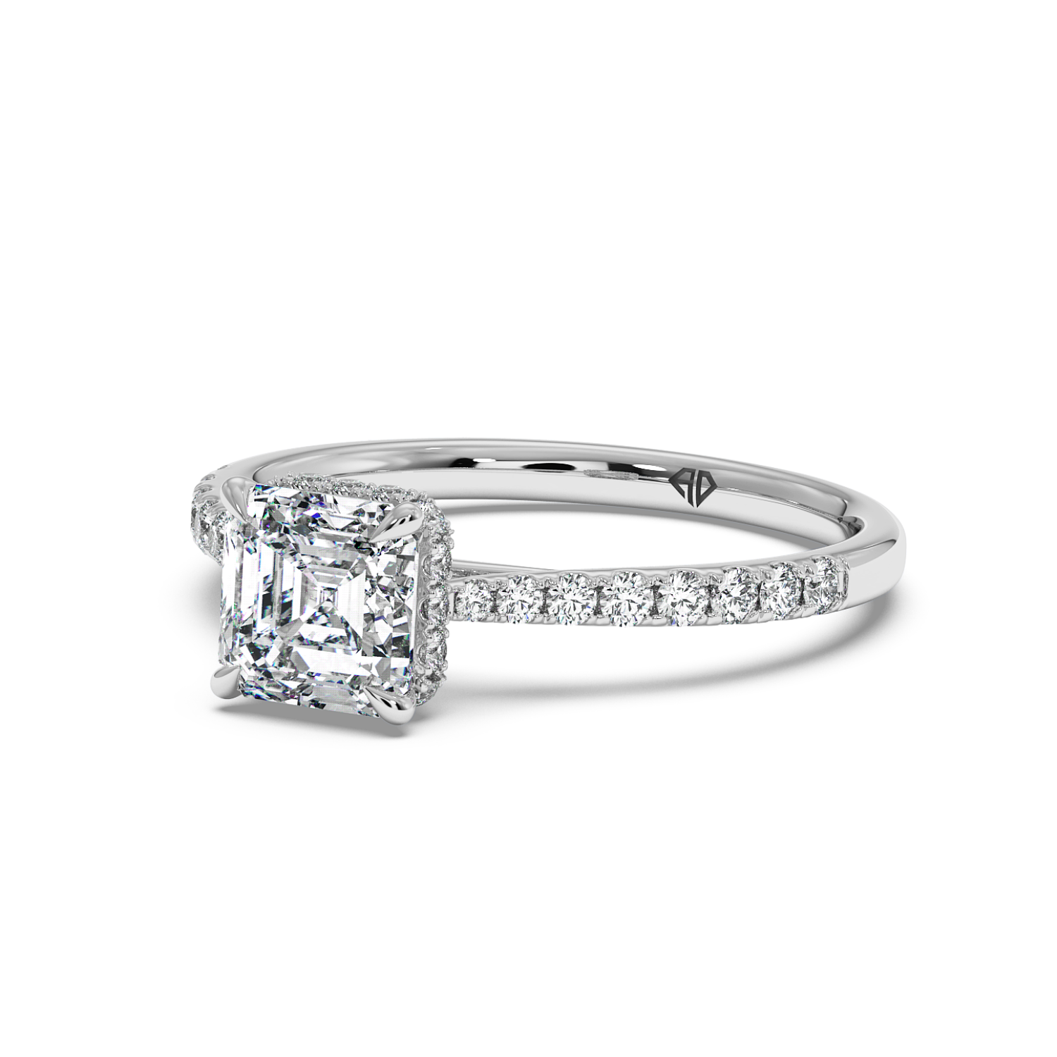 Platinum Hana Diamond Shoulder Hidden Halo Engagement Ring