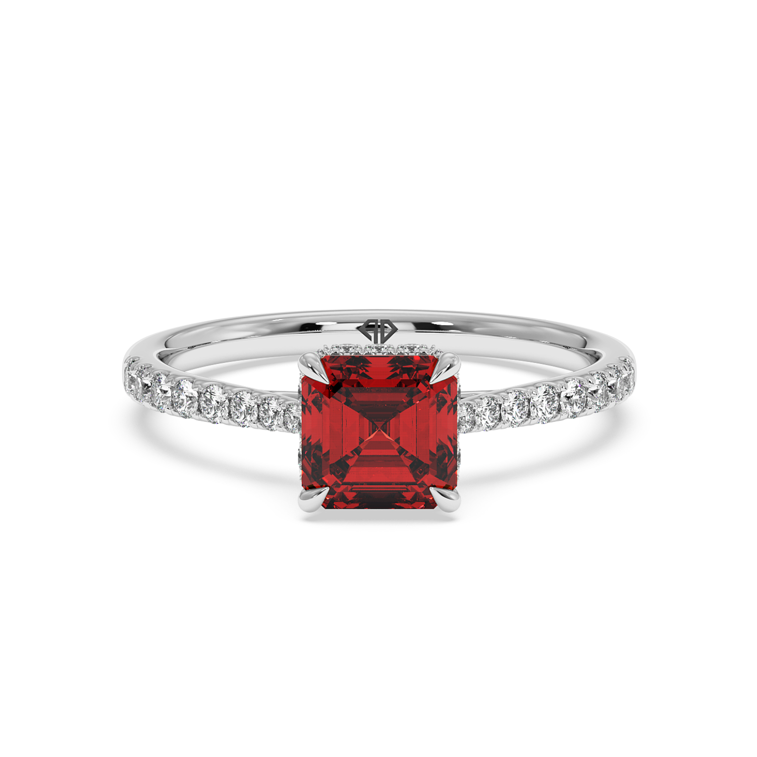 Platinum Hana Diamond Shoulder Hidden Halo Engagement Ring