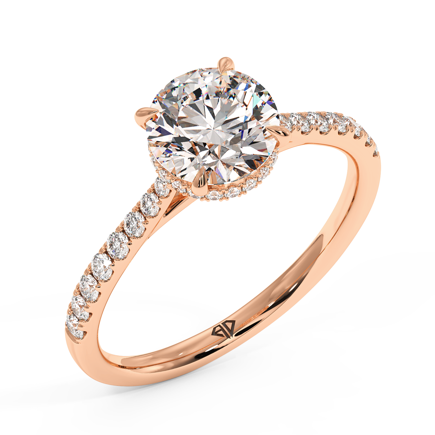 18K Rose Gold Hana Diamond Shoulder Hidden Halo Engagement Ring