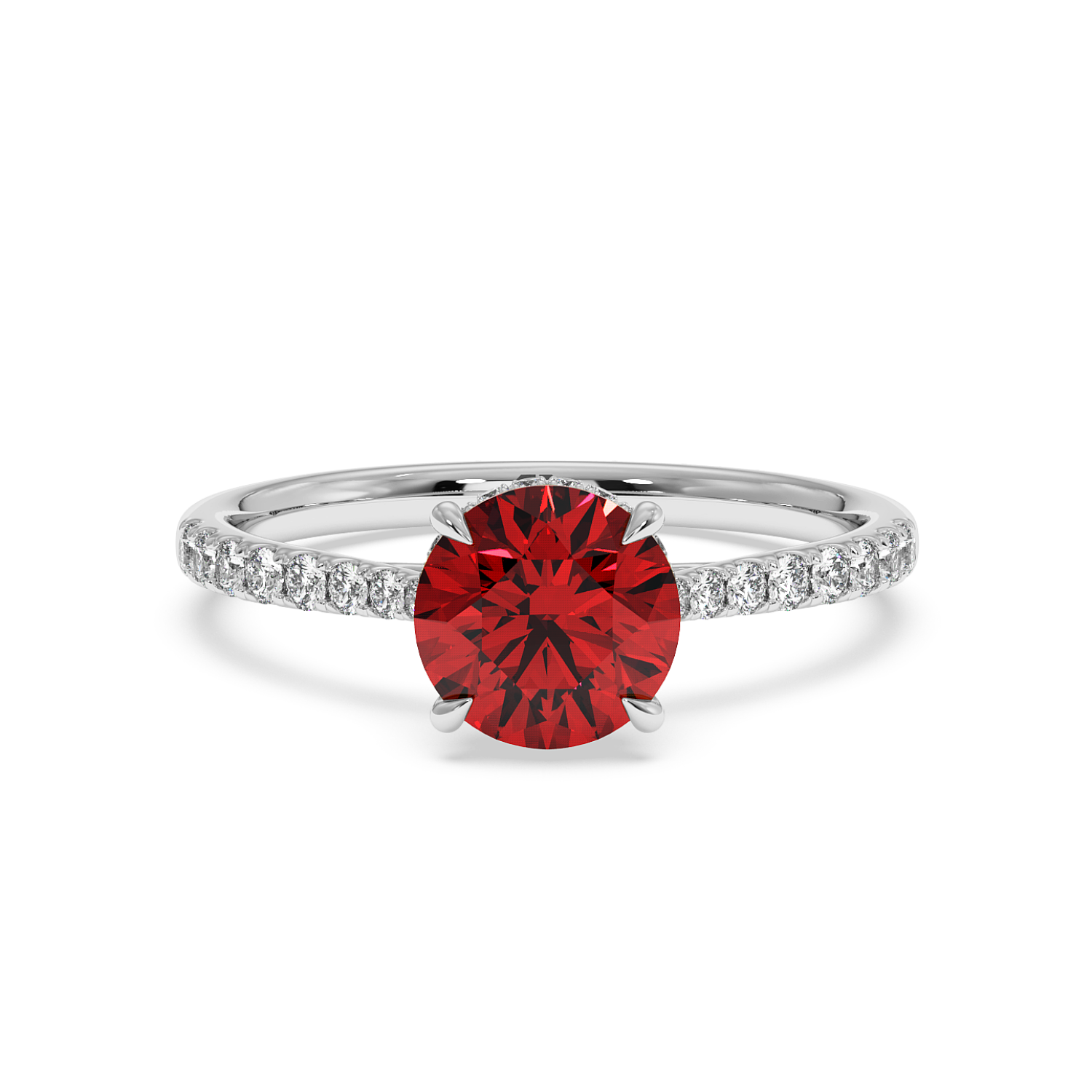 18K White Gold Hana Diamond Shoulder Hidden Halo Engagement Ring