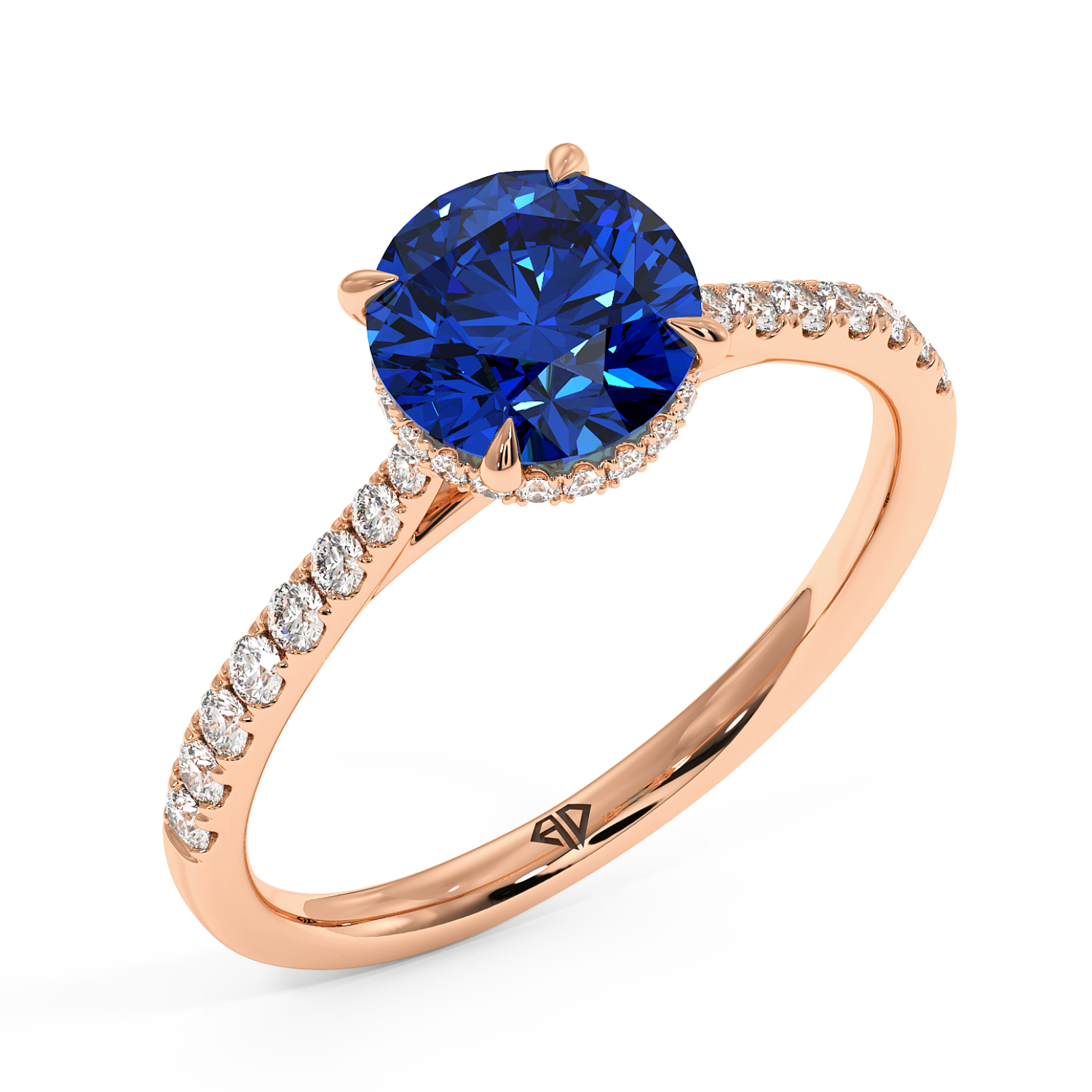 18K Rose Gold Hana Diamond Shoulder Hidden Halo Engagement Ring