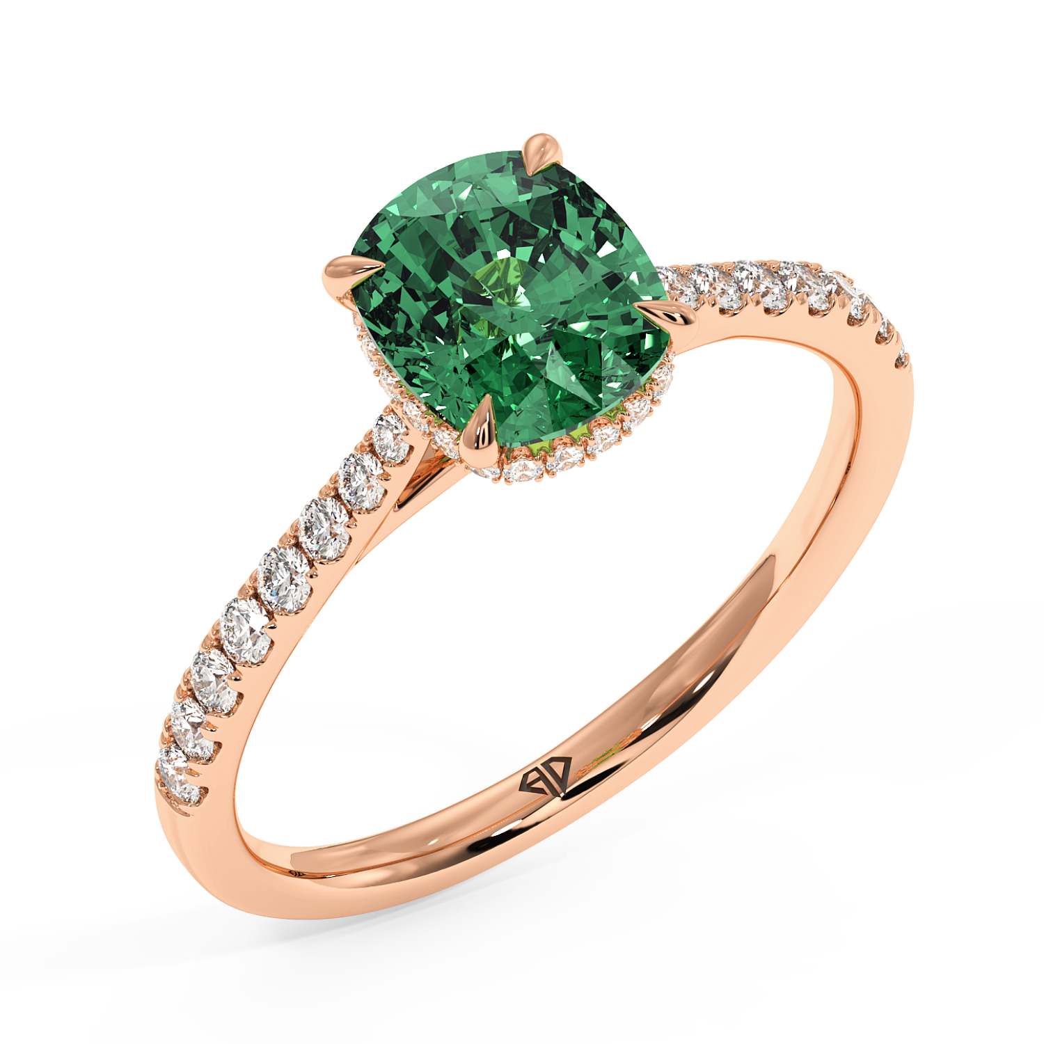 18K Rose Gold Hana Diamond Shoulder Hidden Halo Engagement Ring
