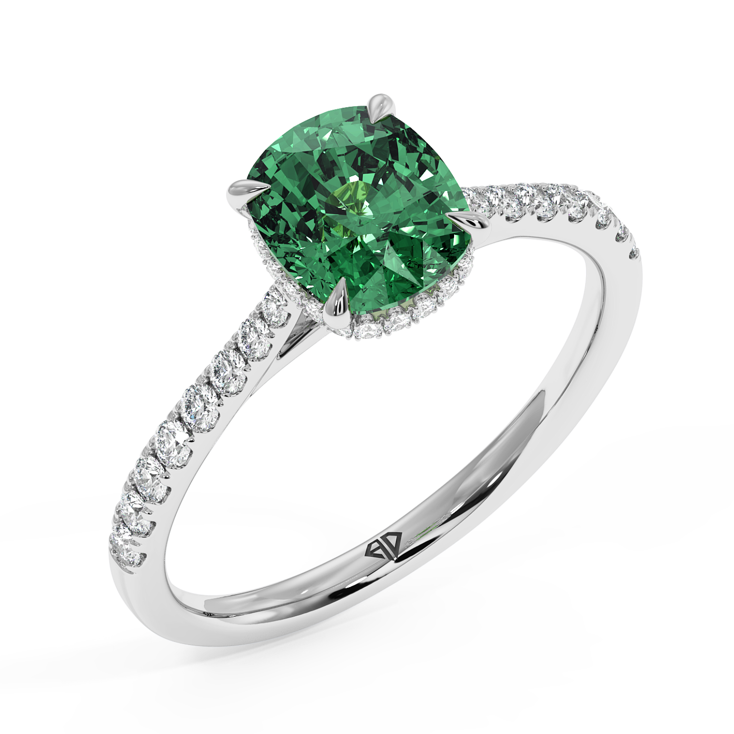 Platinum Hana Diamond Shoulder Hidden Halo Engagement Ring