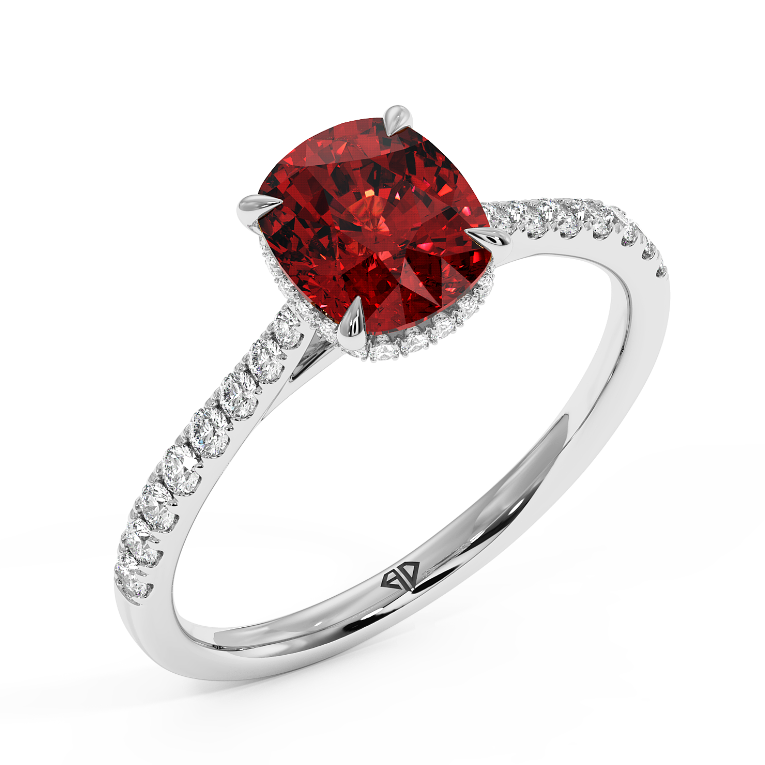 Platinum Hana Diamond Shoulder Hidden Halo Engagement Ring