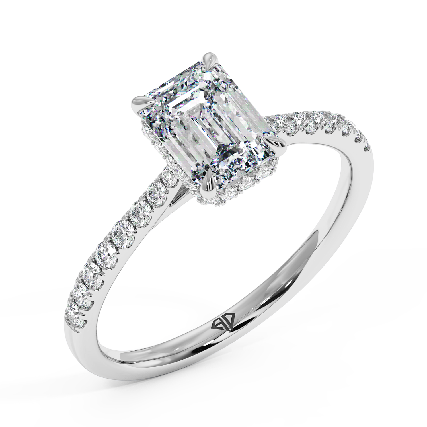 Platinum Hana Diamond Shoulder Hidden Halo Engagement Ring