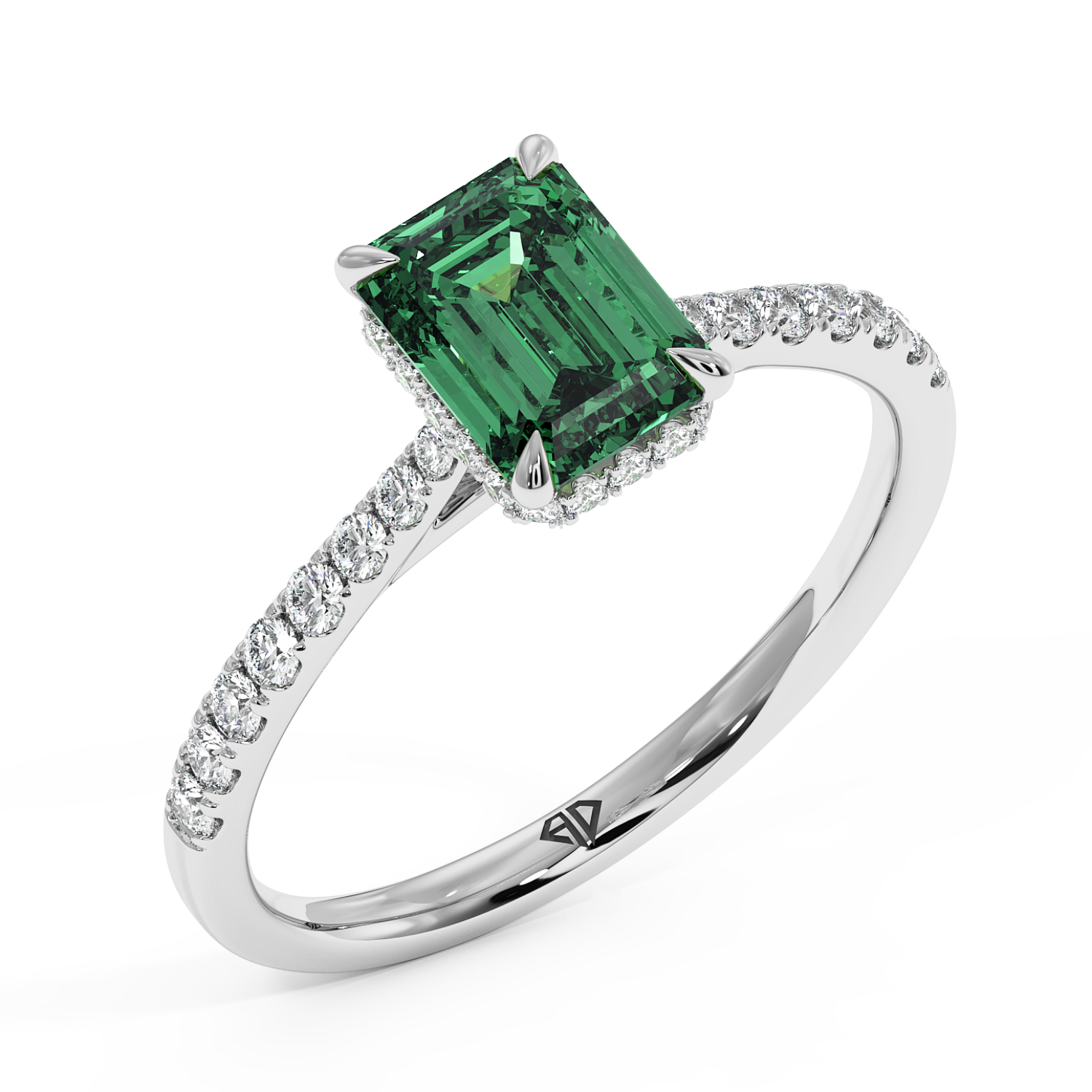 Platinum Hana Diamond Shoulder Hidden Halo Engagement Ring