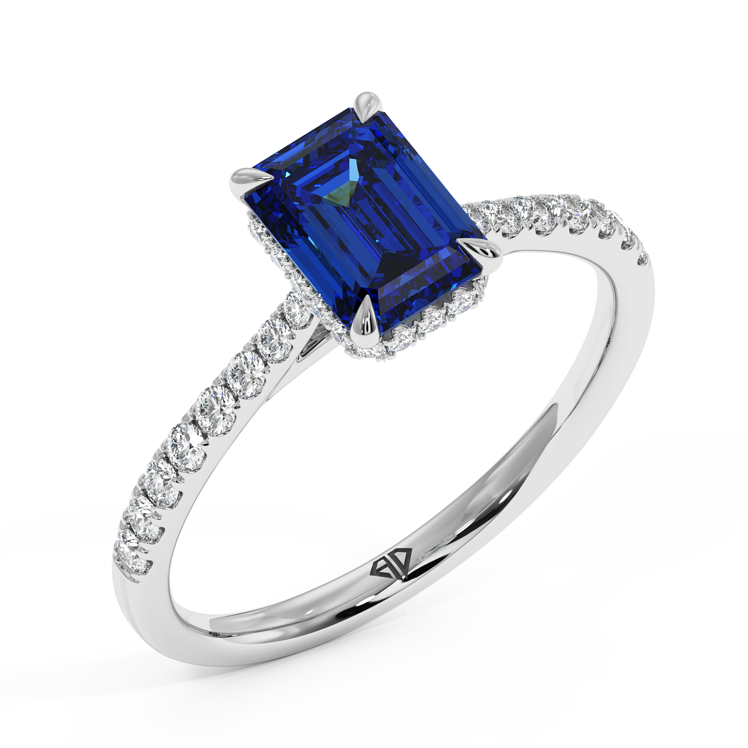 Platinum Hana Diamond Shoulder Hidden Halo Engagement Ring