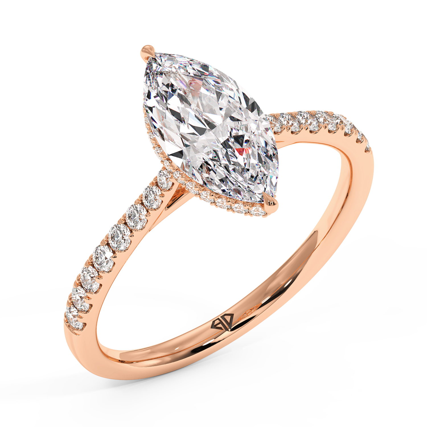 18K Rose Gold Hana Diamond Shoulder Hidden Halo Engagement Ring