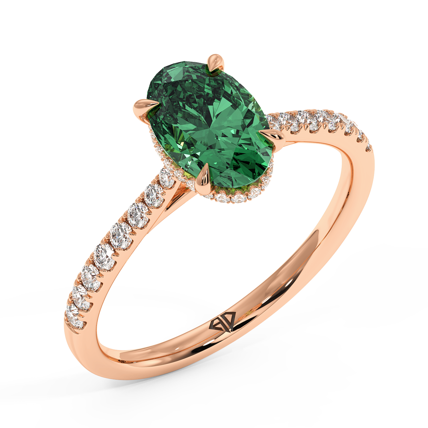 18K Rose Gold Hana Diamond Shoulder Hidden Halo Engagement Ring