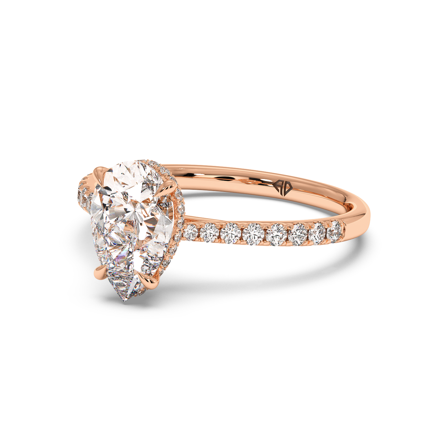 18K Rose Gold Hana Diamond Shoulder Hidden Halo Engagement Ring