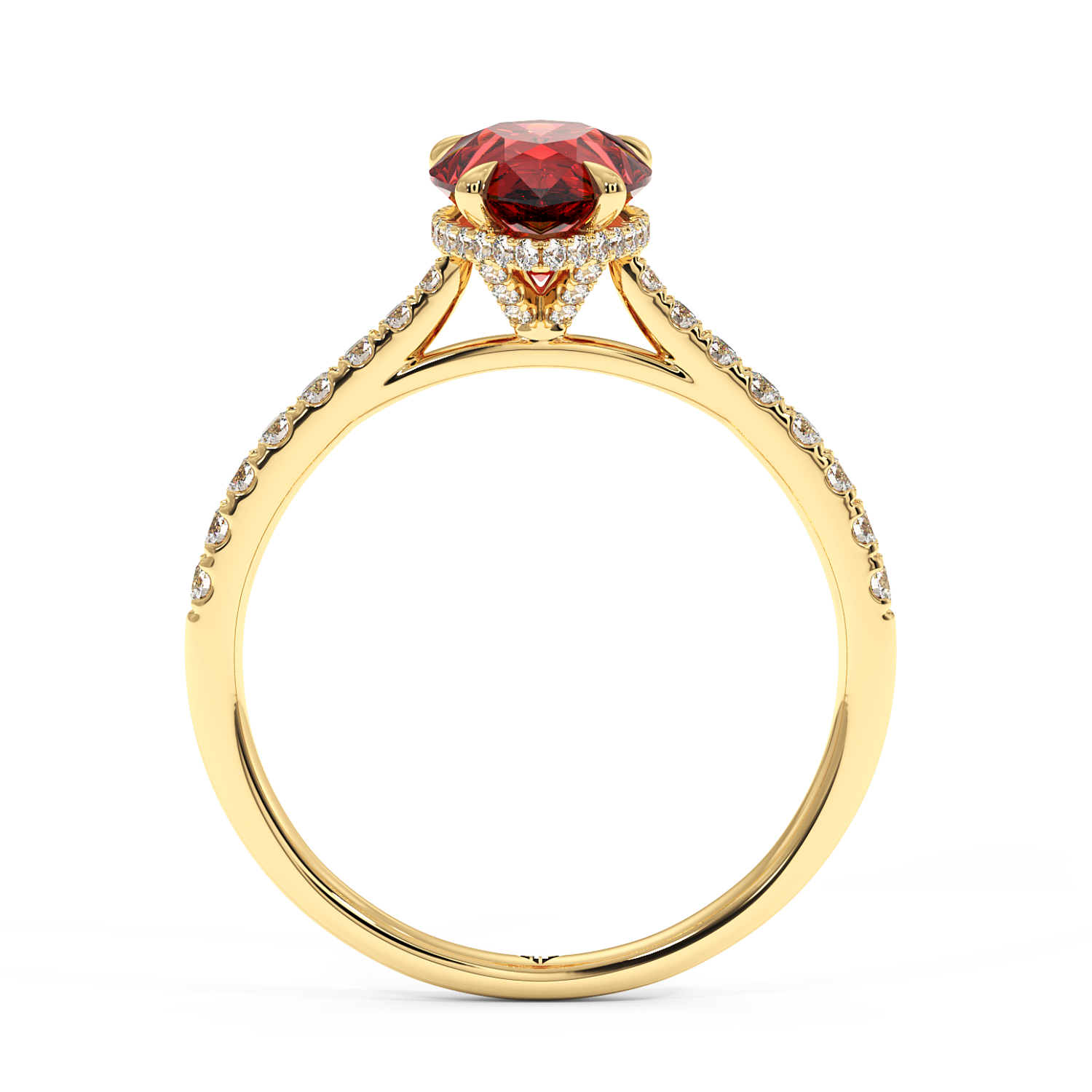 18K Yellow Gold Hana Diamond Shoulder Hidden Halo Engagement Ring