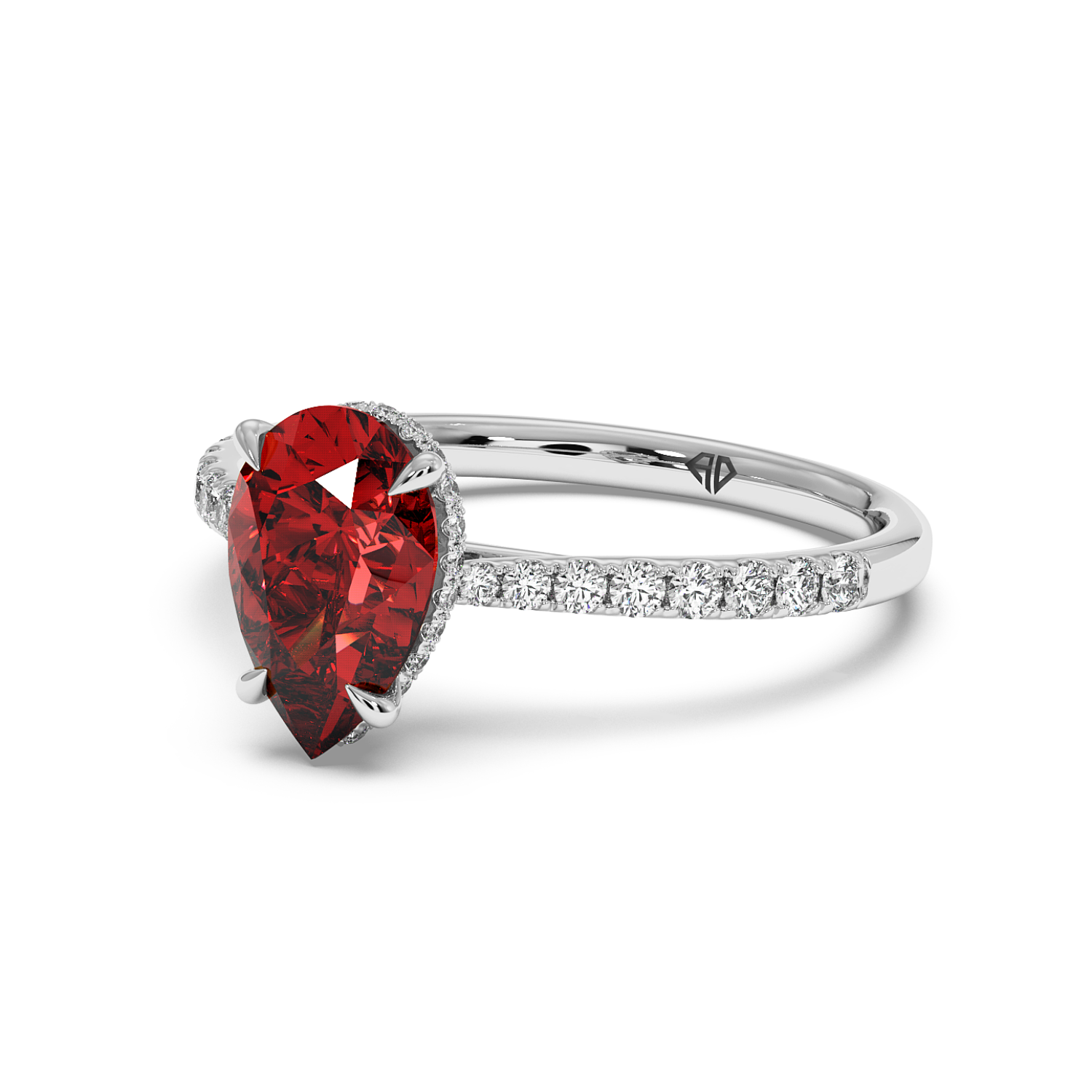 18K White Gold Hana Diamond Shoulder Hidden Halo Engagement Ring