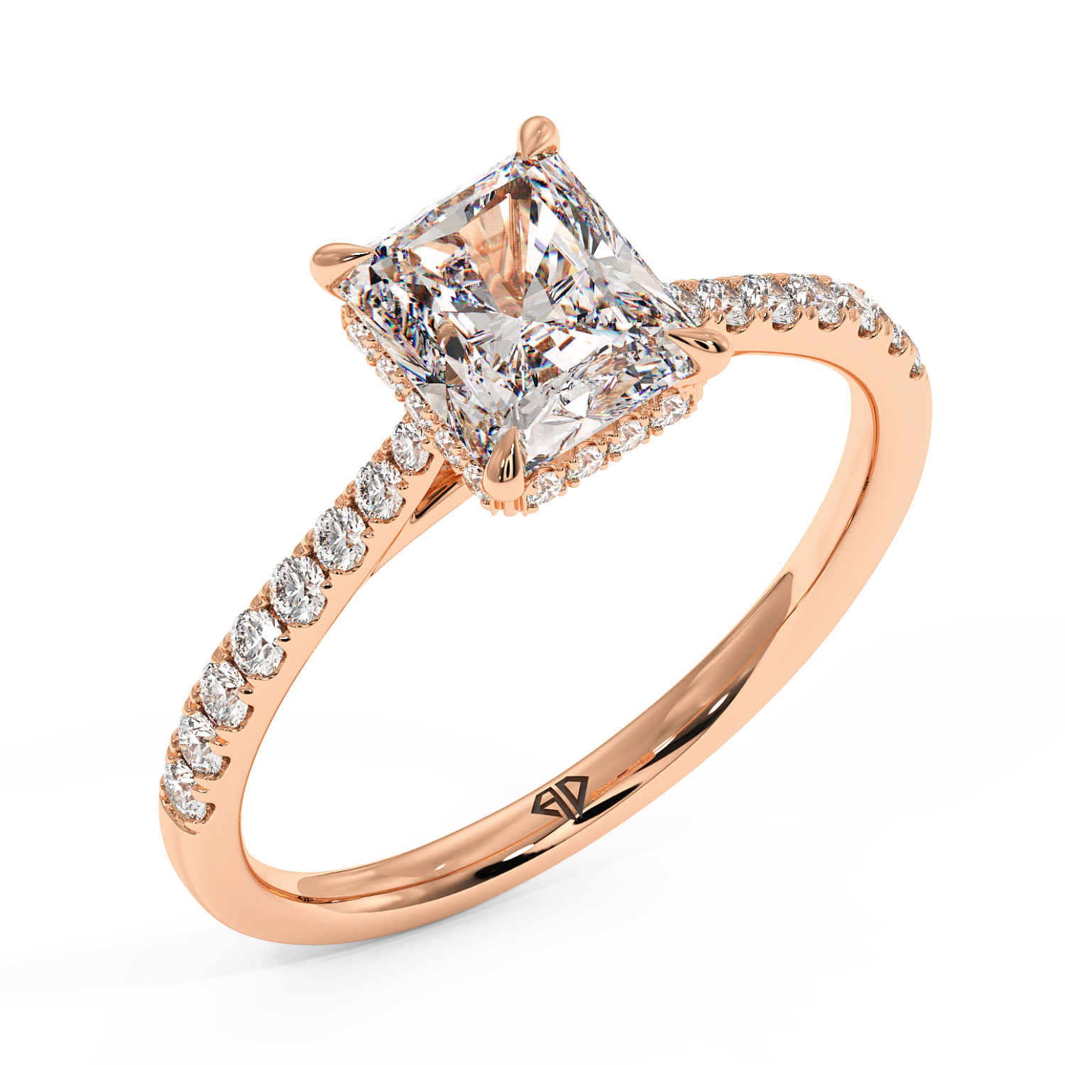 18K Rose Gold Hana Diamond Shoulder Hidden Halo Engagement Ring