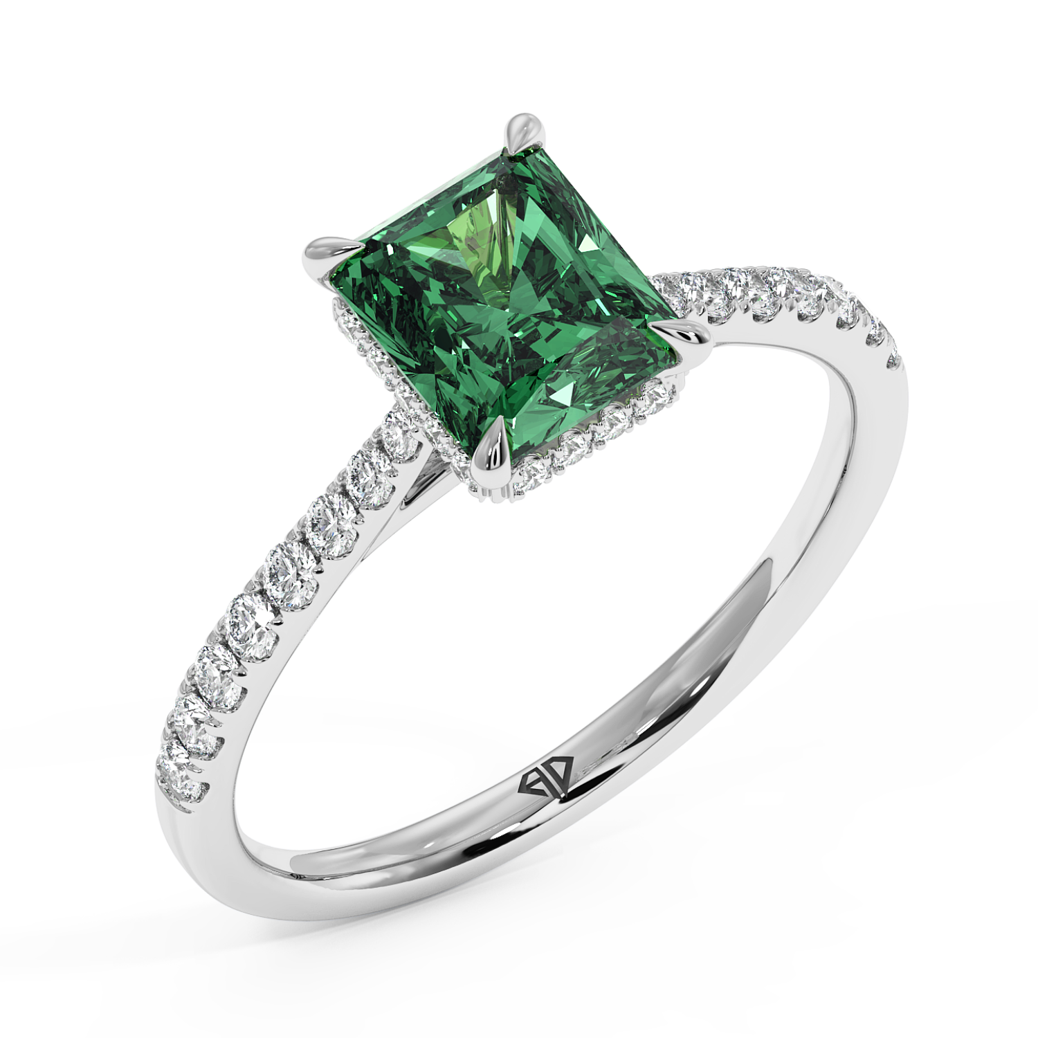 Platinum Hana Diamond Shoulder Hidden Halo Engagement Ring