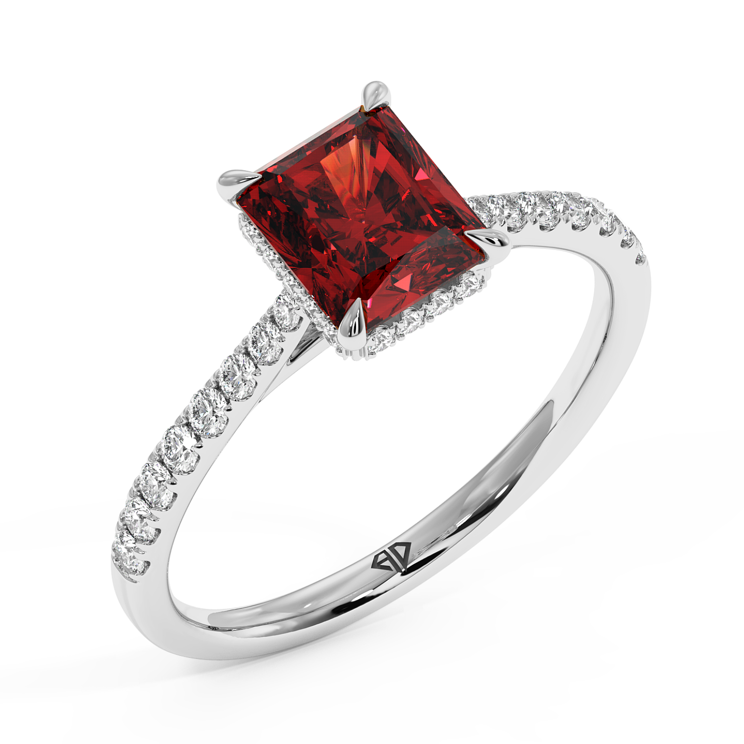 Platinum Hana Diamond Shoulder Hidden Halo Engagement Ring