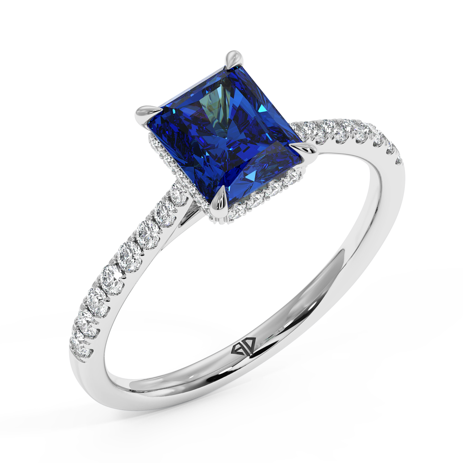 Platinum Hana Diamond Shoulder Hidden Halo Engagement Ring