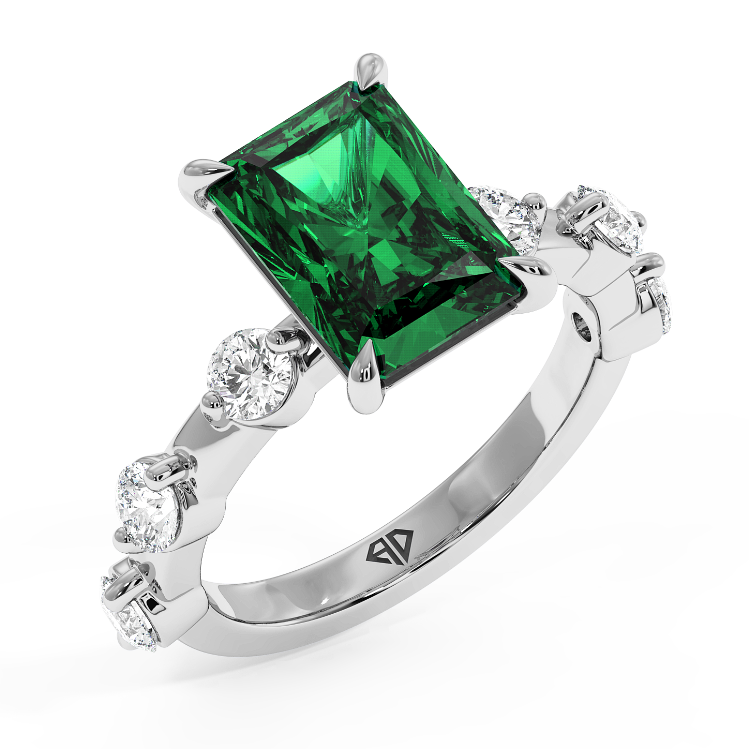 18K White Gold Emerald gemstone Engagement Ring