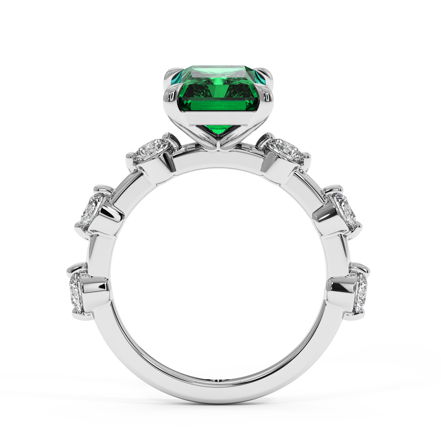 18K White Gold Emerald gemstone Engagement Ring