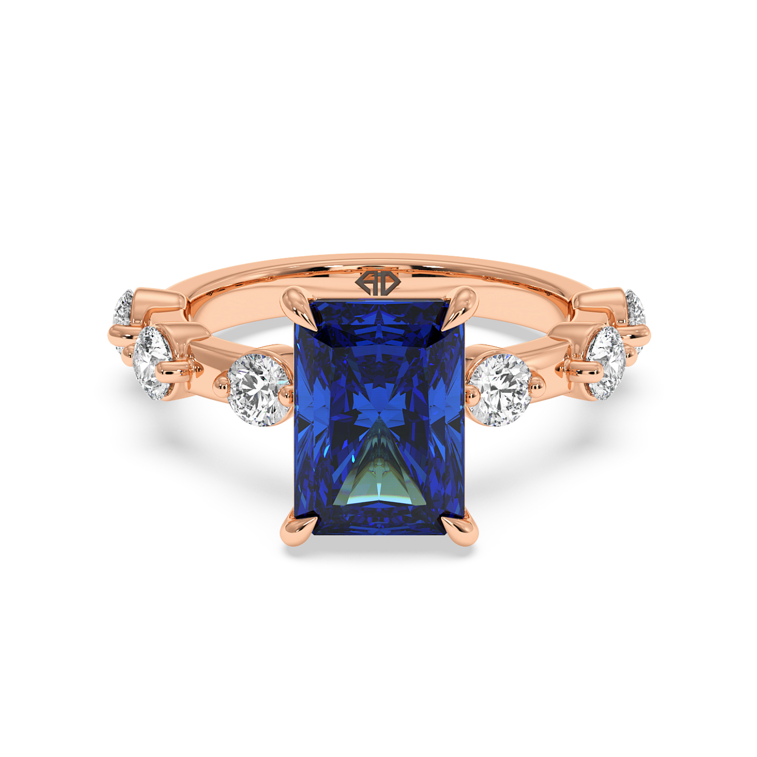 18K Rose Gold Emerald Cut Sapphire Gemstone Engagement Ring