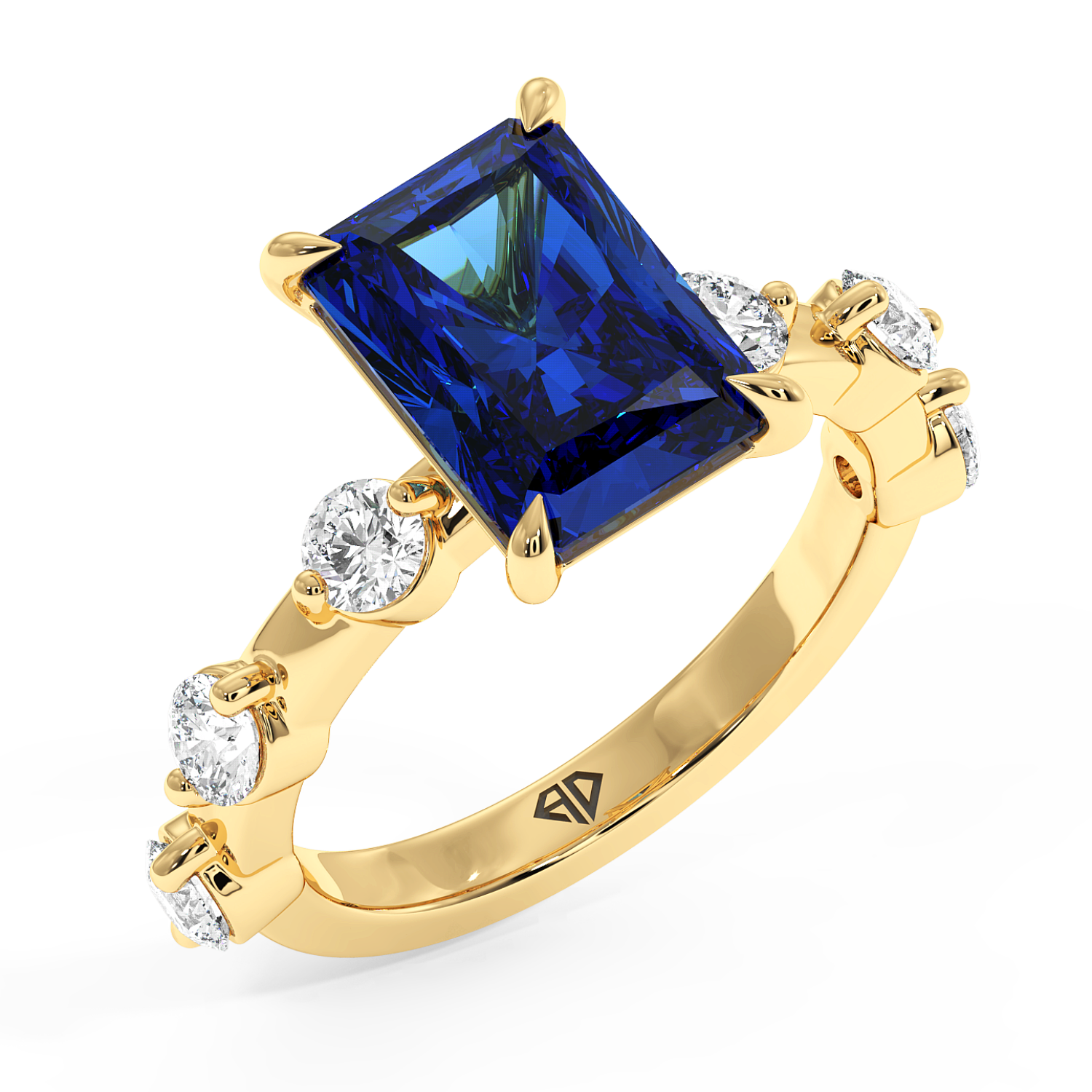 18K Yellow Gold Blue sapphire Engagement Ring
