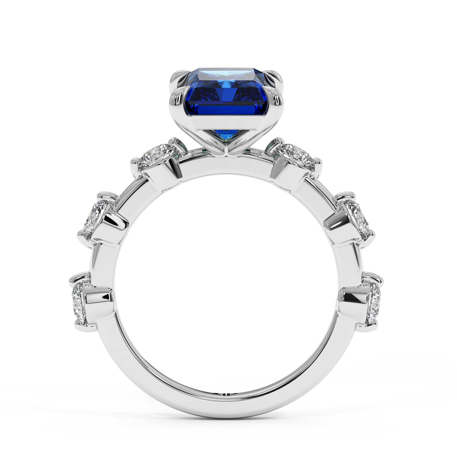 Platinum Emerald Cut Sapphire Gemstone Engagement Ring