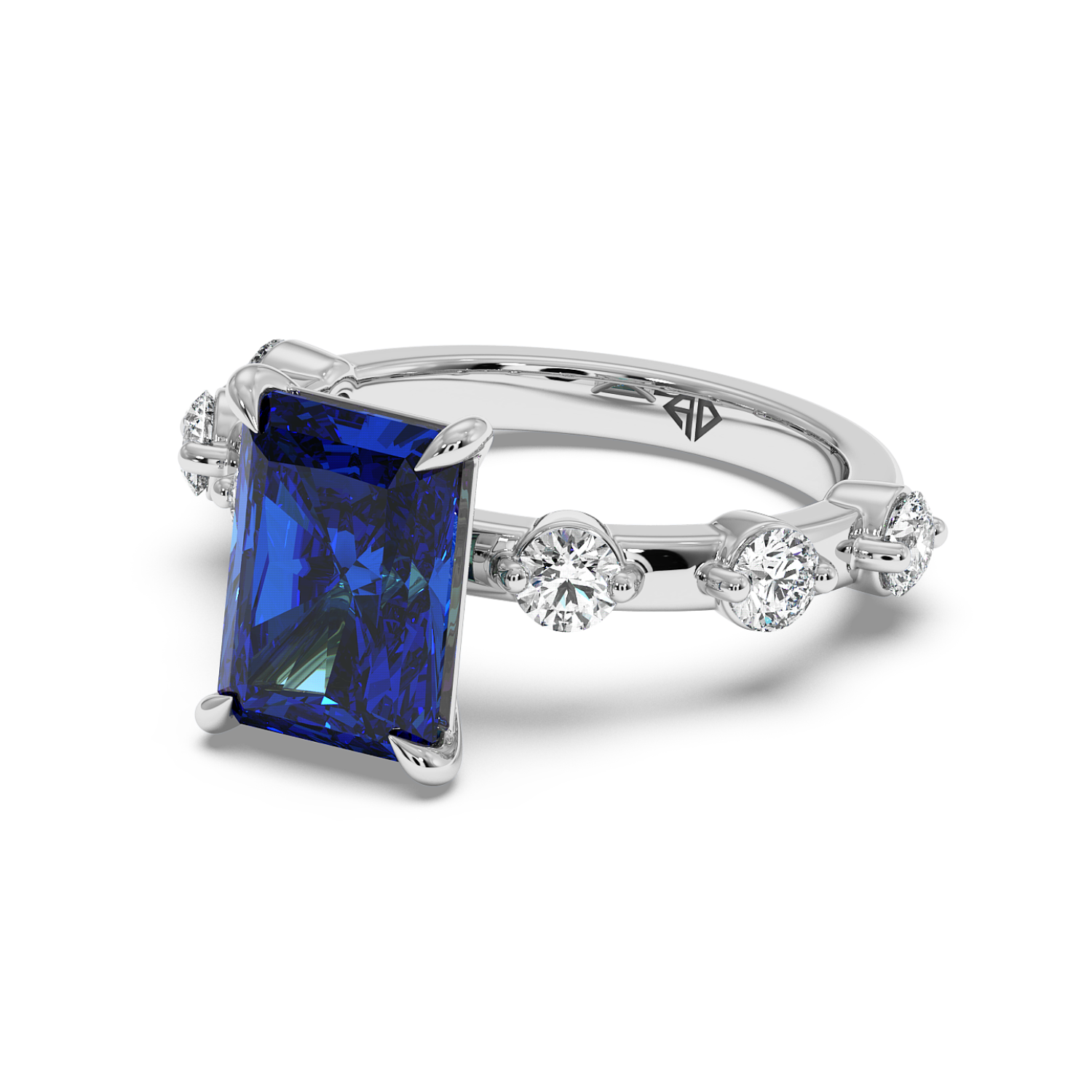 Platinum Emerald Cut Sapphire Gemstone Engagement Ring